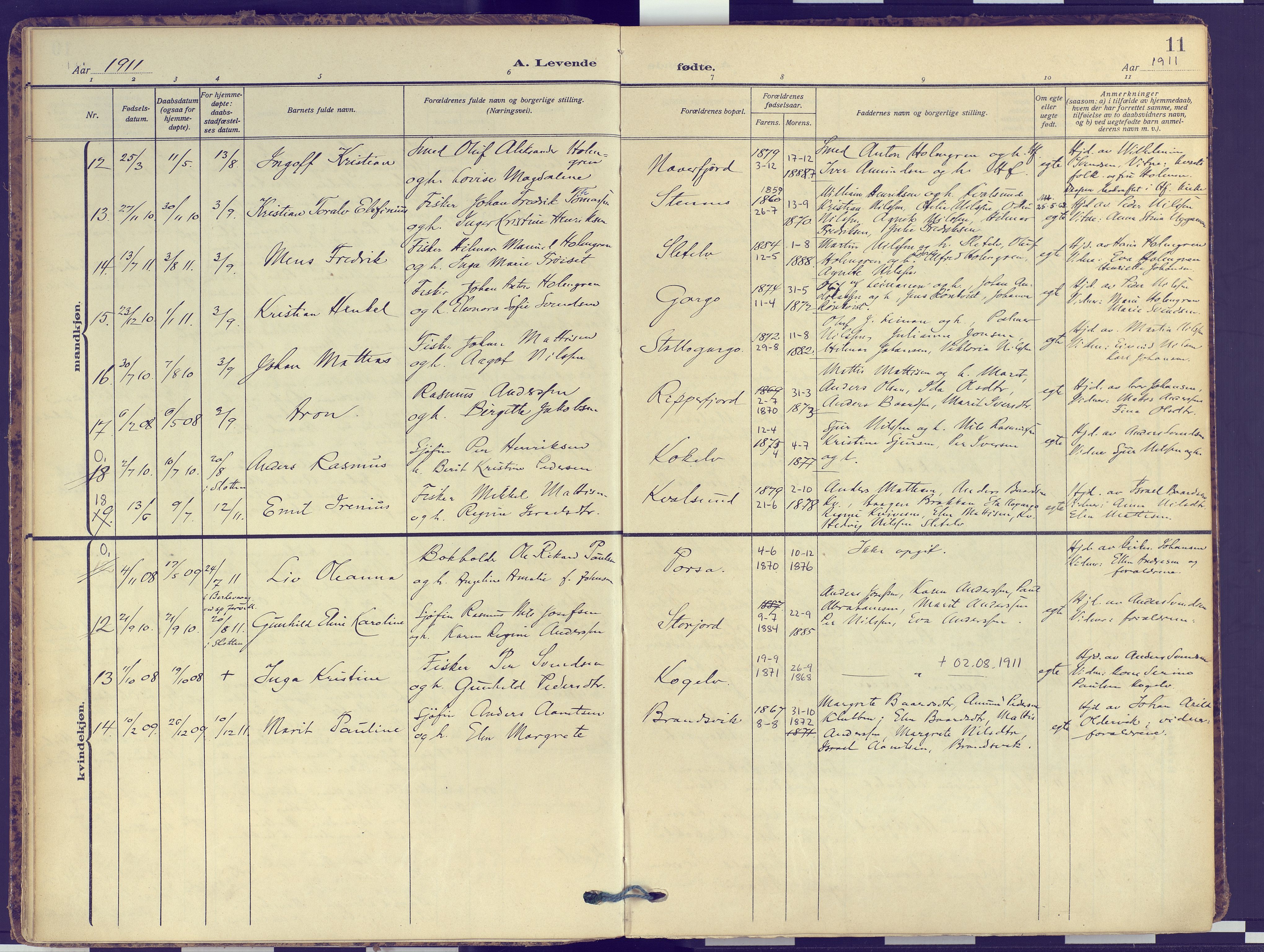 Hammerfest sokneprestkontor, SATØ/S-1347: Parish register (official) no. 16, 1908-1923, p. 11