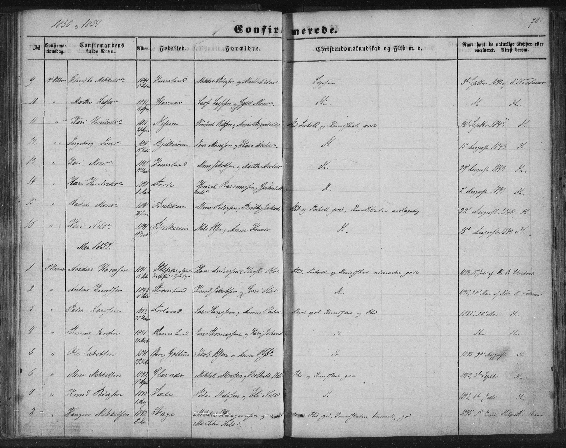 Sund sokneprestembete, SAB/A-99930: Parish register (copy) no. B 1, 1852-1873, p. 70