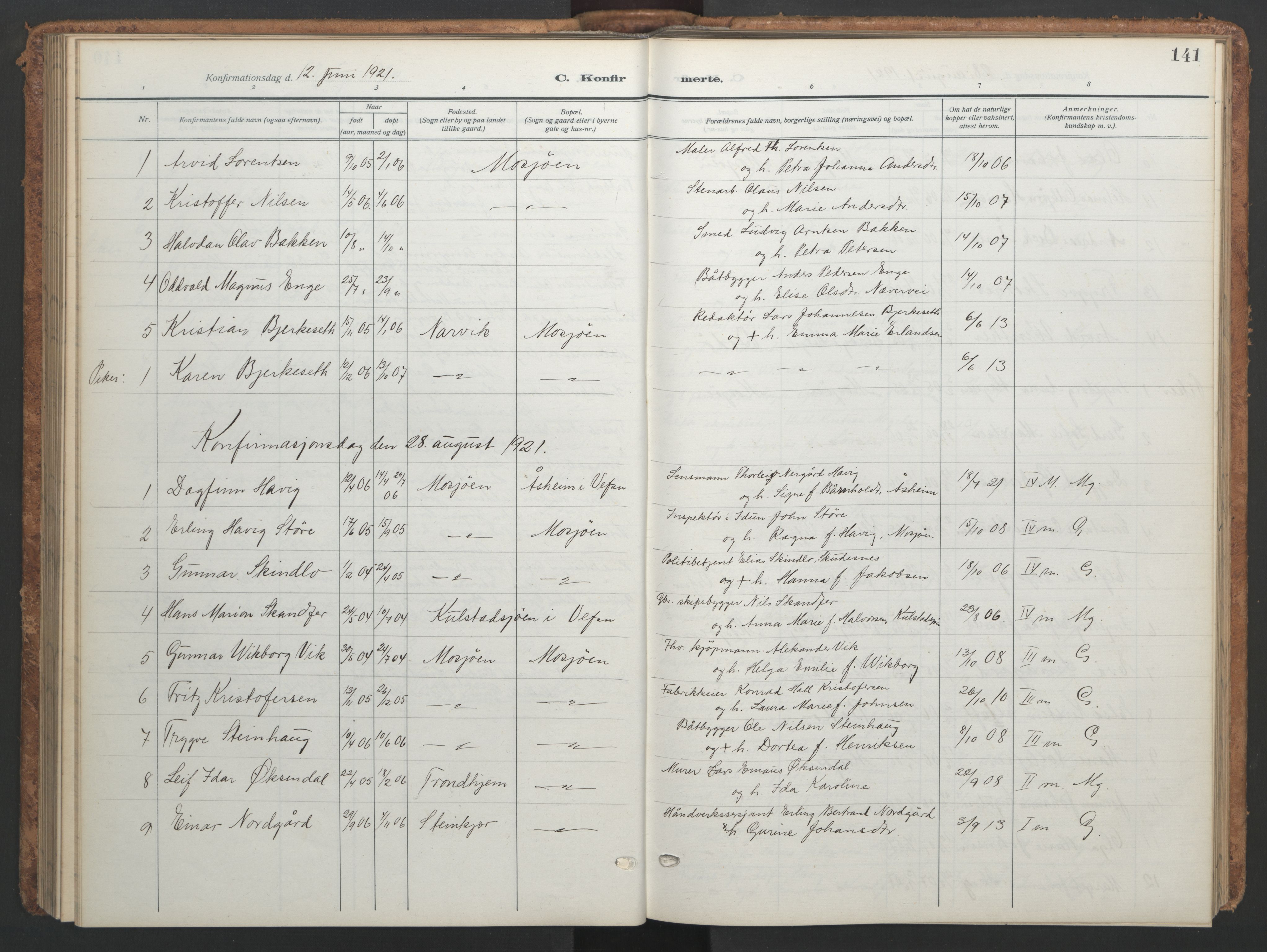 Ministerialprotokoller, klokkerbøker og fødselsregistre - Nordland, AV/SAT-A-1459/820/L0303: Parish register (copy) no. 820C05, 1917-1952, p. 141