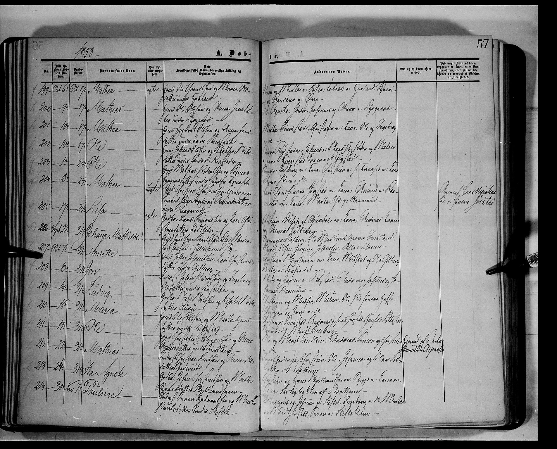 Fåberg prestekontor, AV/SAH-PREST-086/H/Ha/Haa/L0006: Parish register (official) no. 6A, 1855-1867, p. 57