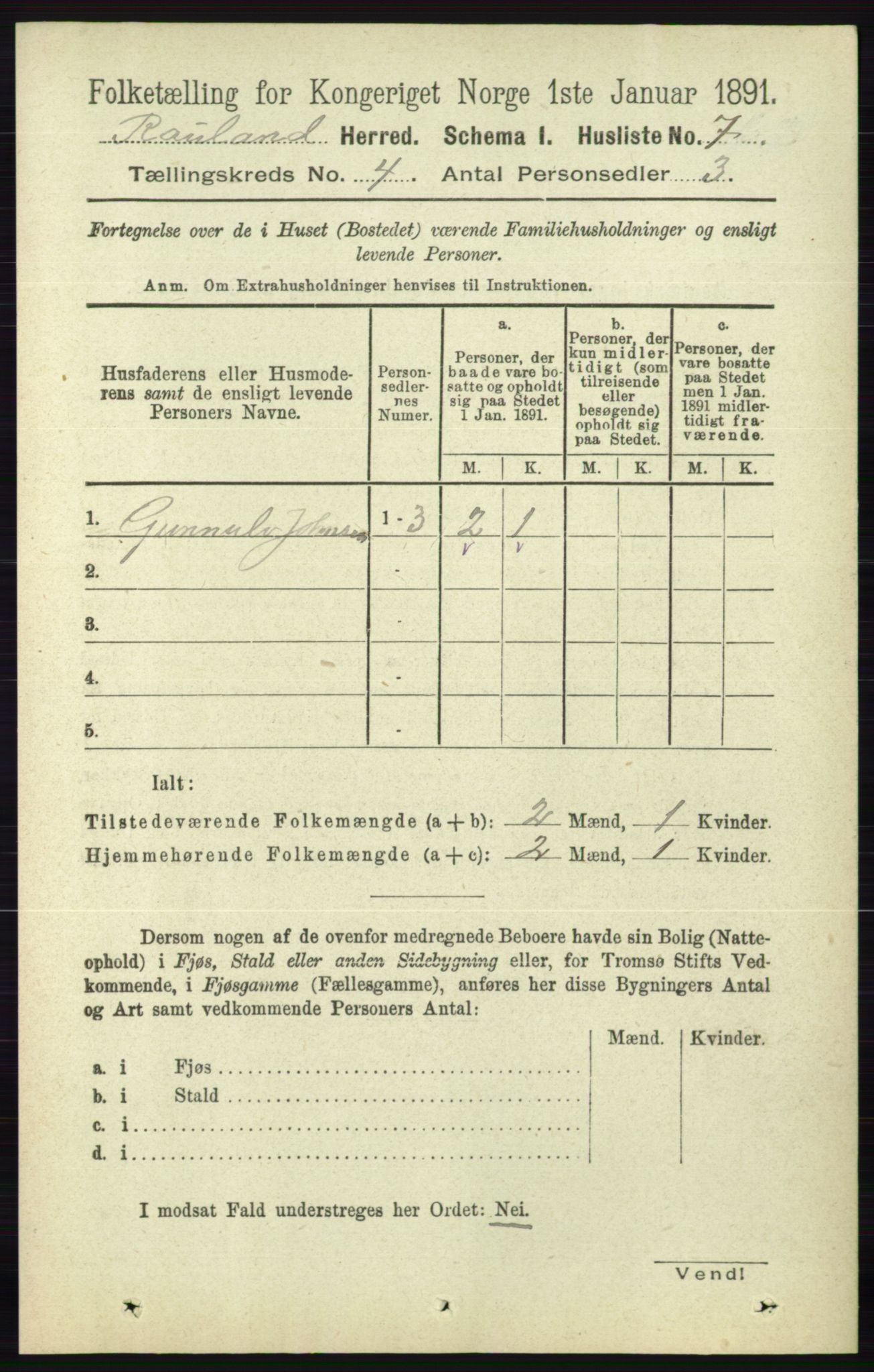 RA, 1891 census for 0835 Rauland, 1891, p. 993