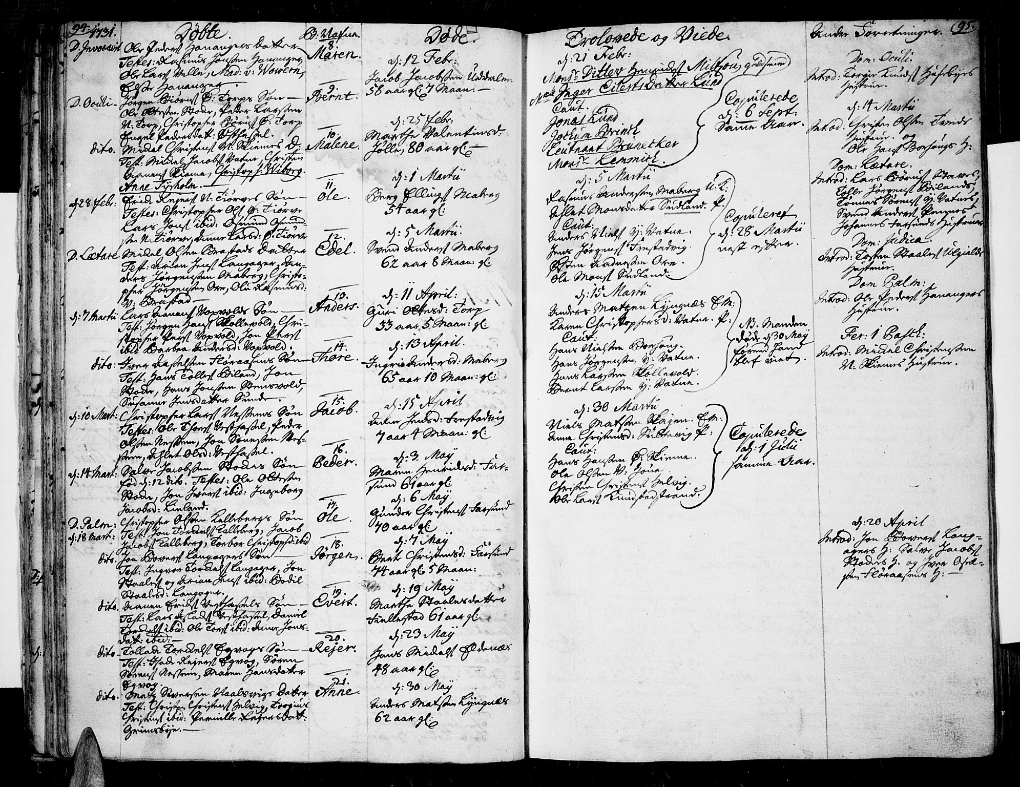 Lista sokneprestkontor, SAK/1111-0027/F/Fa/L0002: Parish register (official) no. A 2 /1, 1726-1742, p. 94-95