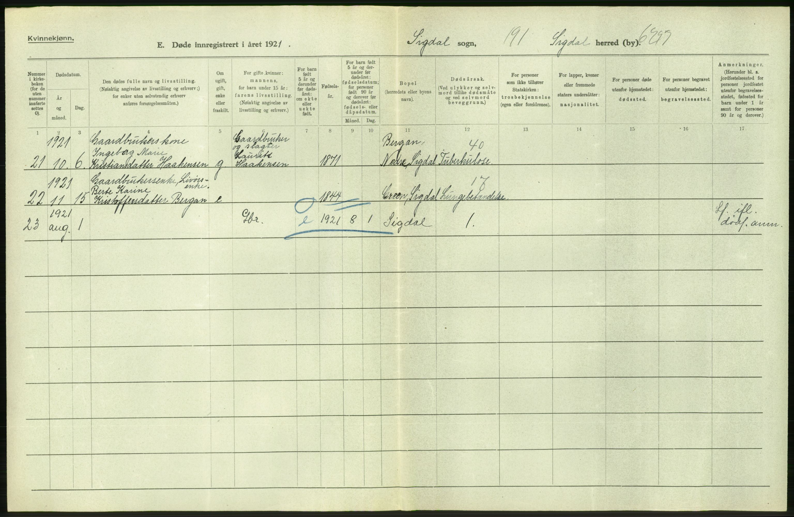 Statistisk sentralbyrå, Sosiodemografiske emner, Befolkning, AV/RA-S-2228/D/Df/Dfc/Dfca/L0020: Buskerud fylke: Døde. Byer og bygder., 1921, p. 222