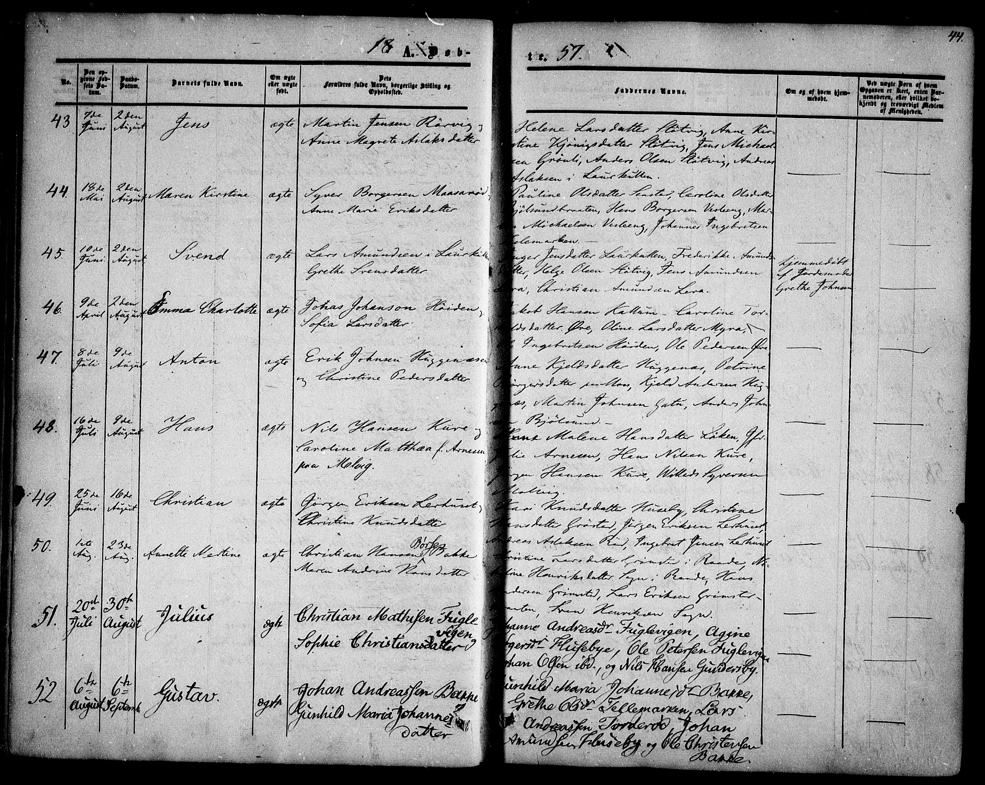 Rygge prestekontor Kirkebøker, AV/SAO-A-10084b/F/Fa/L0005: Parish register (official) no. 5, 1852-1871, p. 44