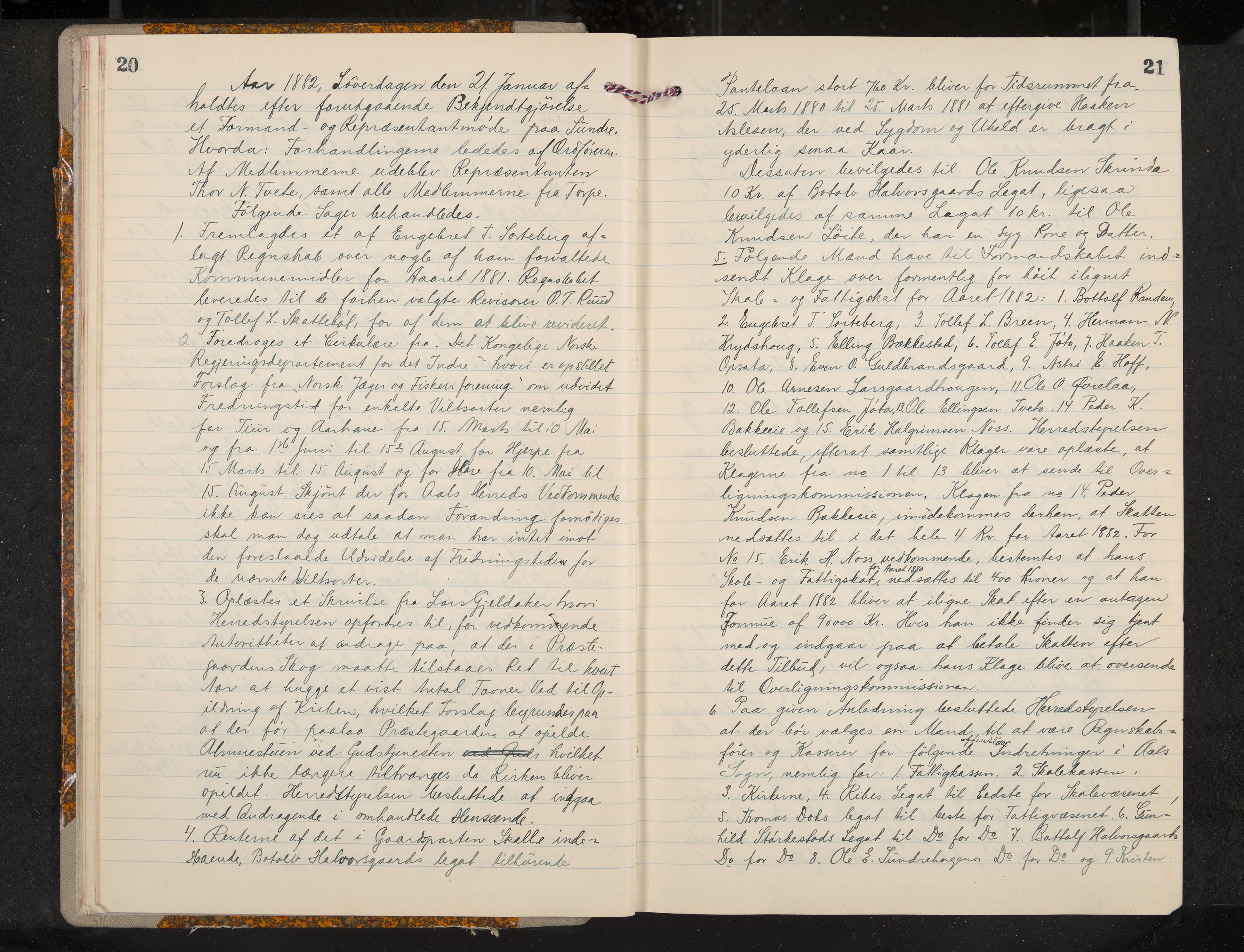 Ål formannskap og sentraladministrasjon, IKAK/0619021/A/Aa/L0004: Utskrift av møtebok, 1881-1901, p. 20-21