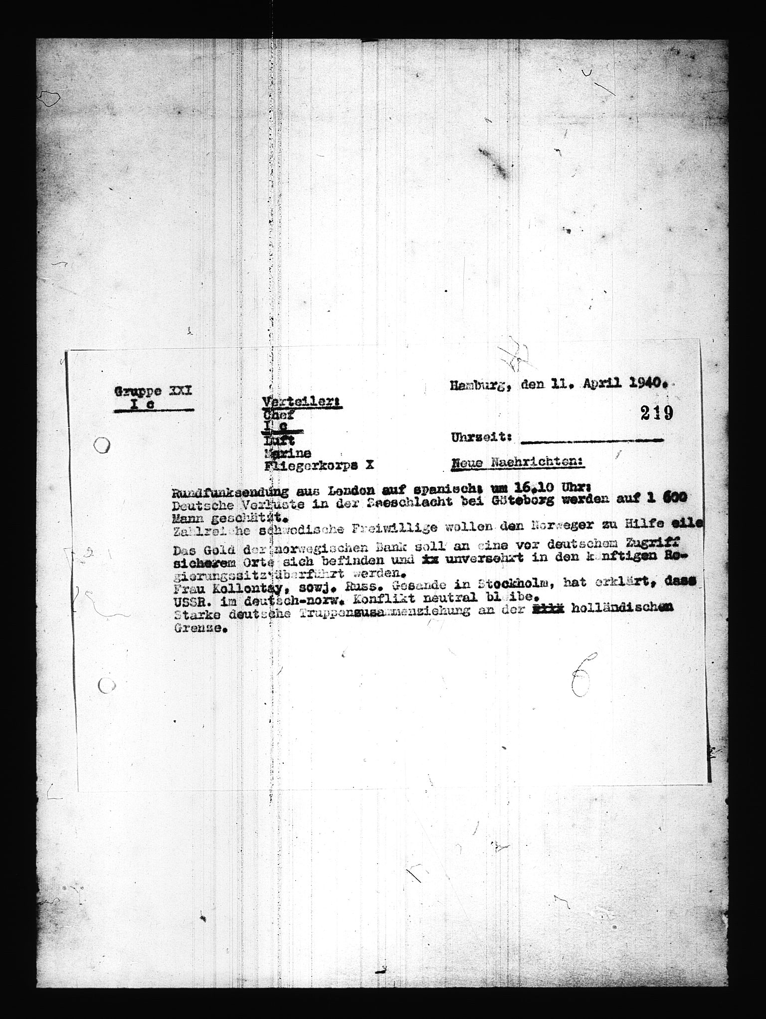 Documents Section, AV/RA-RAFA-2200/V/L0085: Amerikansk mikrofilm "Captured German Documents".
Box No. 724.  FKA jnr. 615/1954., 1940-1941, p. 33