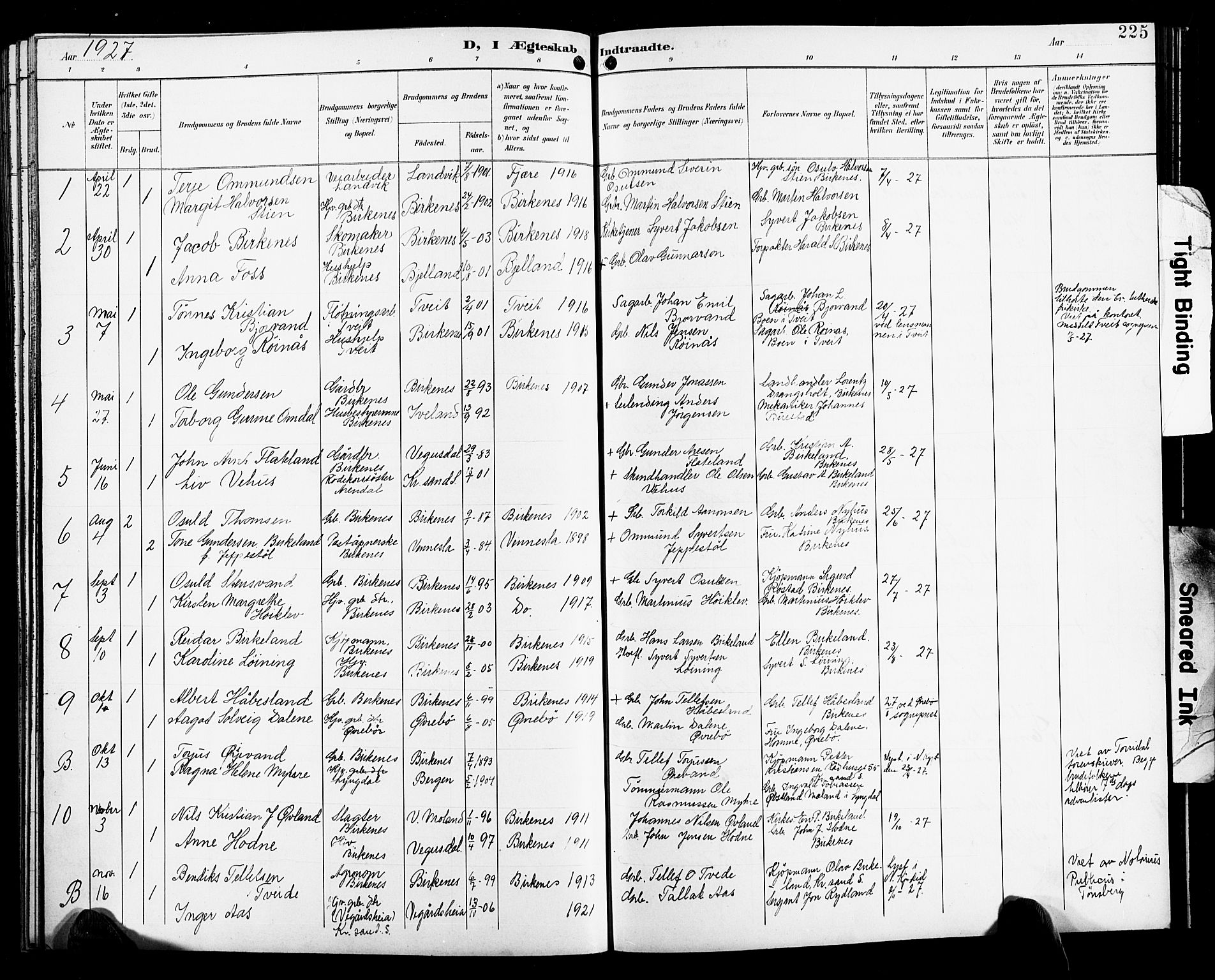 Birkenes sokneprestkontor, SAK/1111-0004/F/Fb/L0004: Parish register (copy) no. B 4, 1893-1930, p. 225