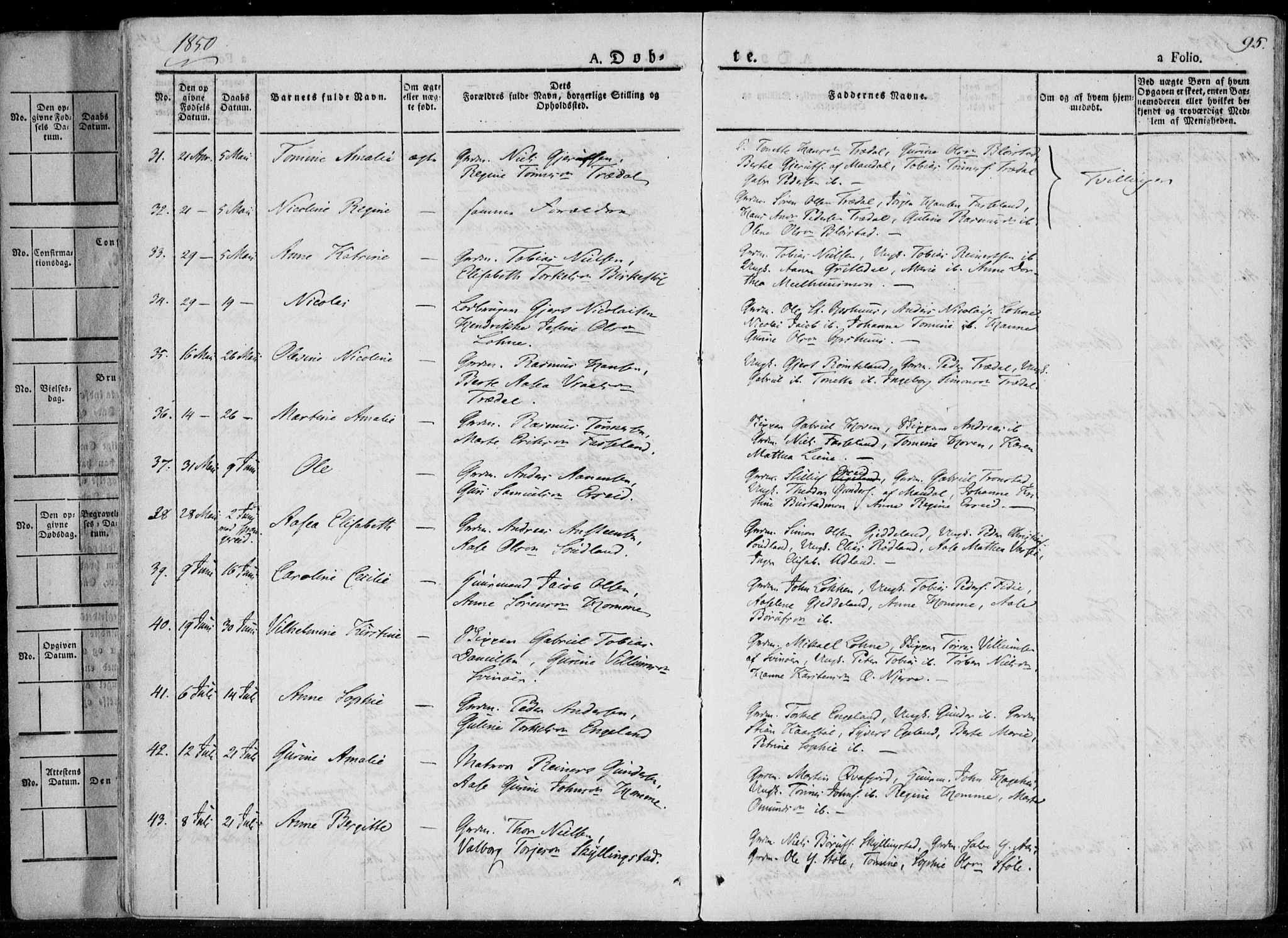 Sør-Audnedal sokneprestkontor, AV/SAK-1111-0039/F/Fa/Fab/L0006: Parish register (official) no. A 6, 1829-1855, p. 95