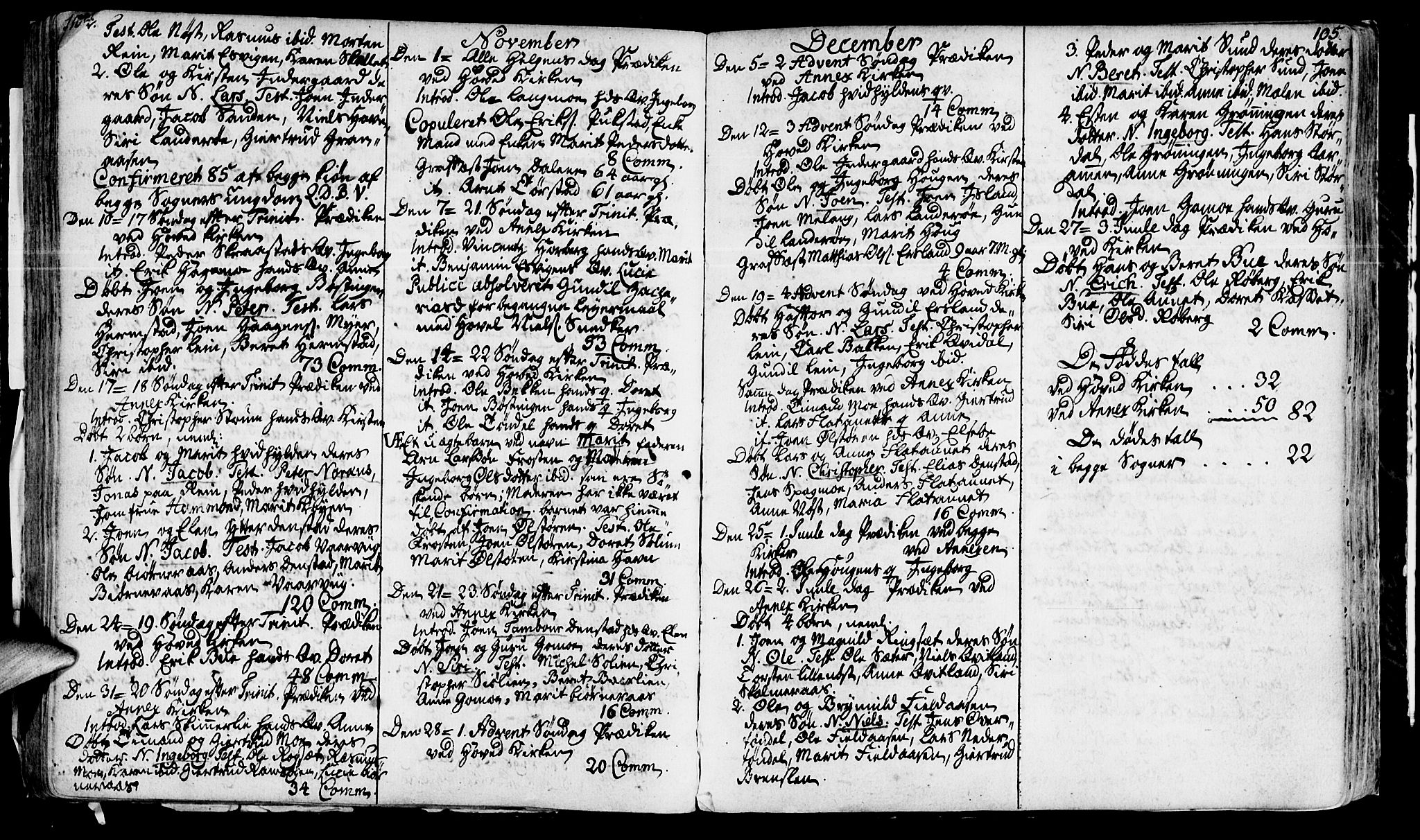 Ministerialprotokoller, klokkerbøker og fødselsregistre - Sør-Trøndelag, SAT/A-1456/646/L0604: Parish register (official) no. 646A02, 1735-1750, p. 104-105