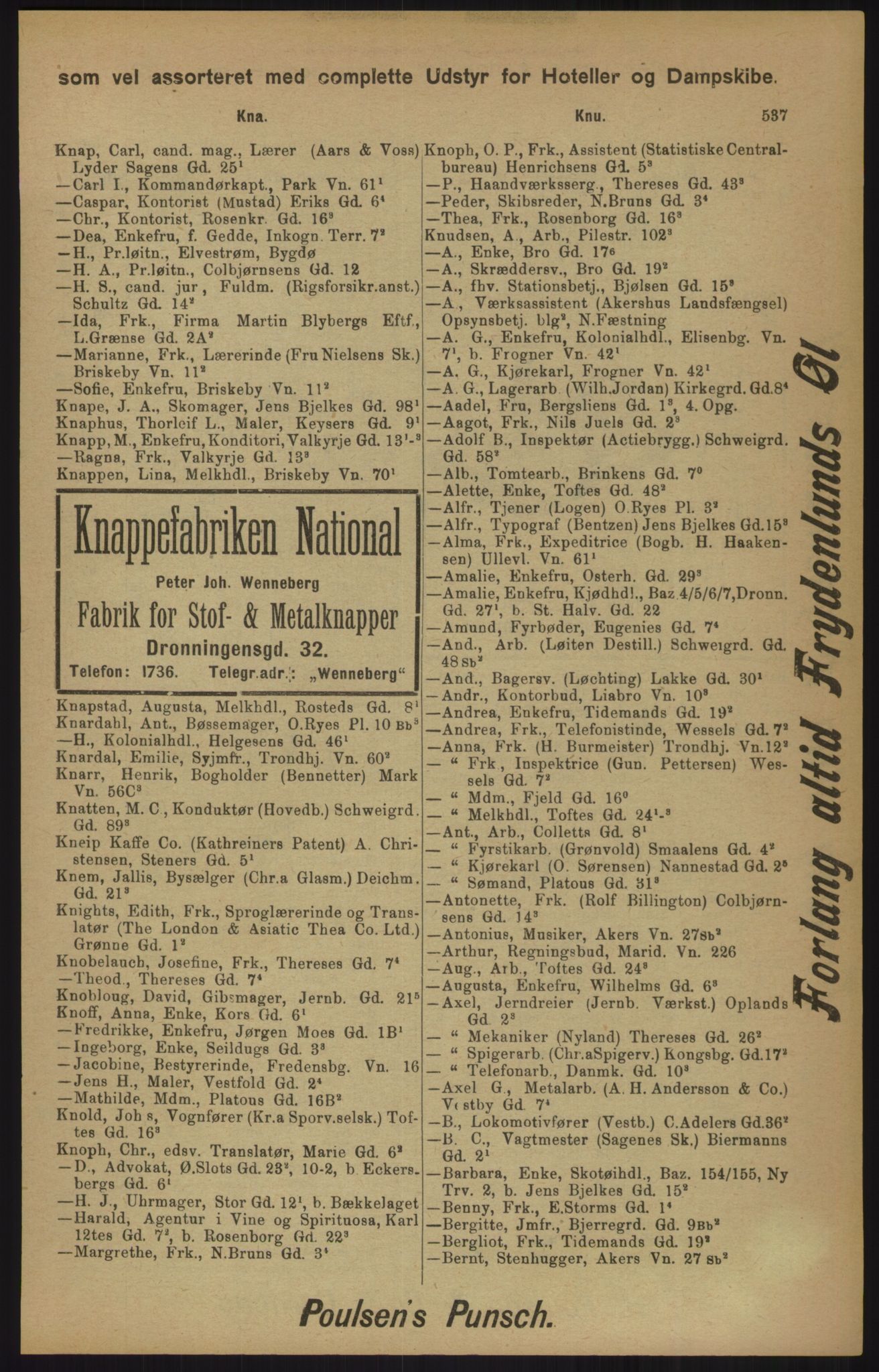 Kristiania/Oslo adressebok, PUBL/-, 1905, p. 537