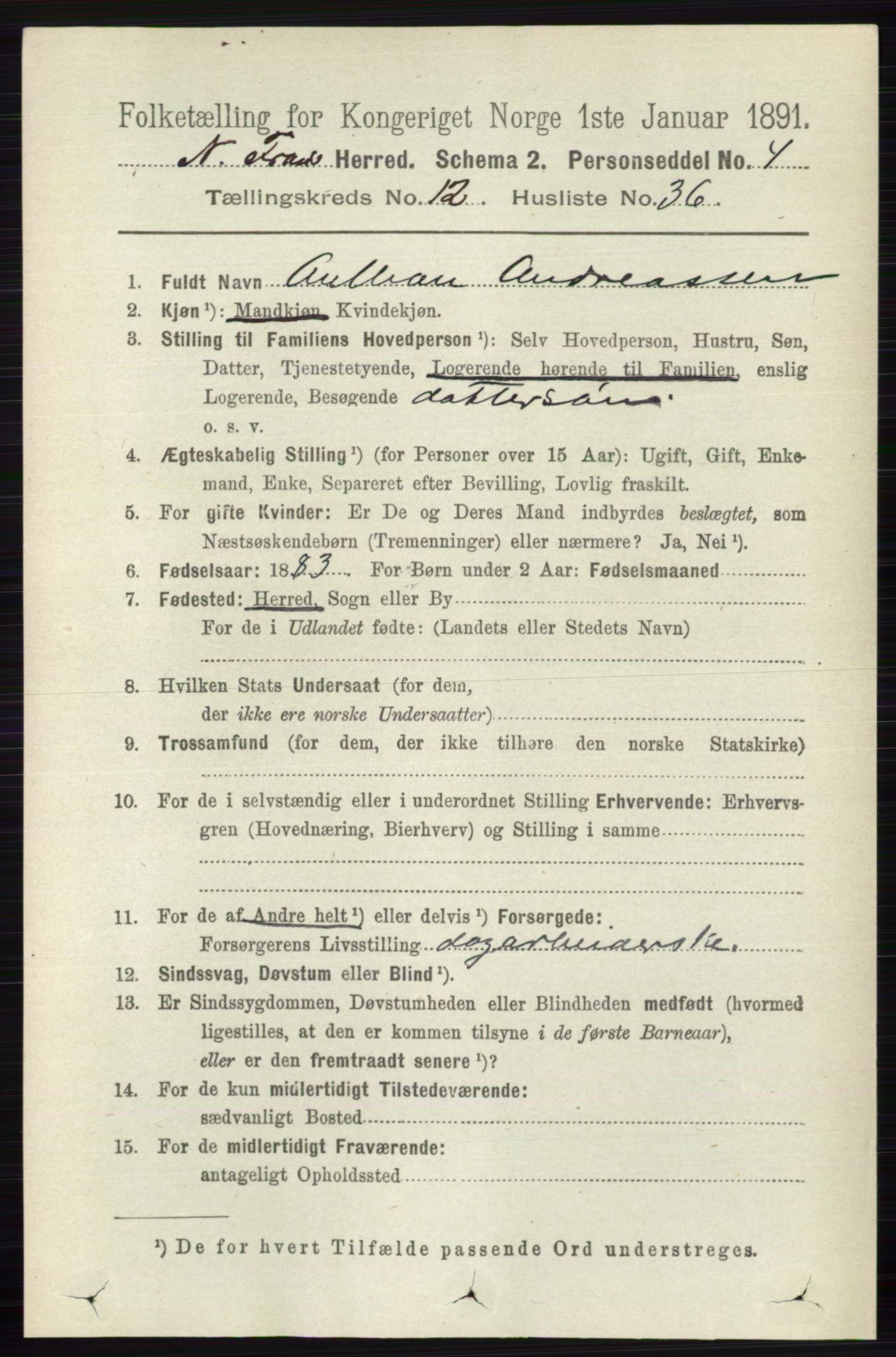 RA, 1891 census for 0518 Nord-Fron, 1891, p. 5312