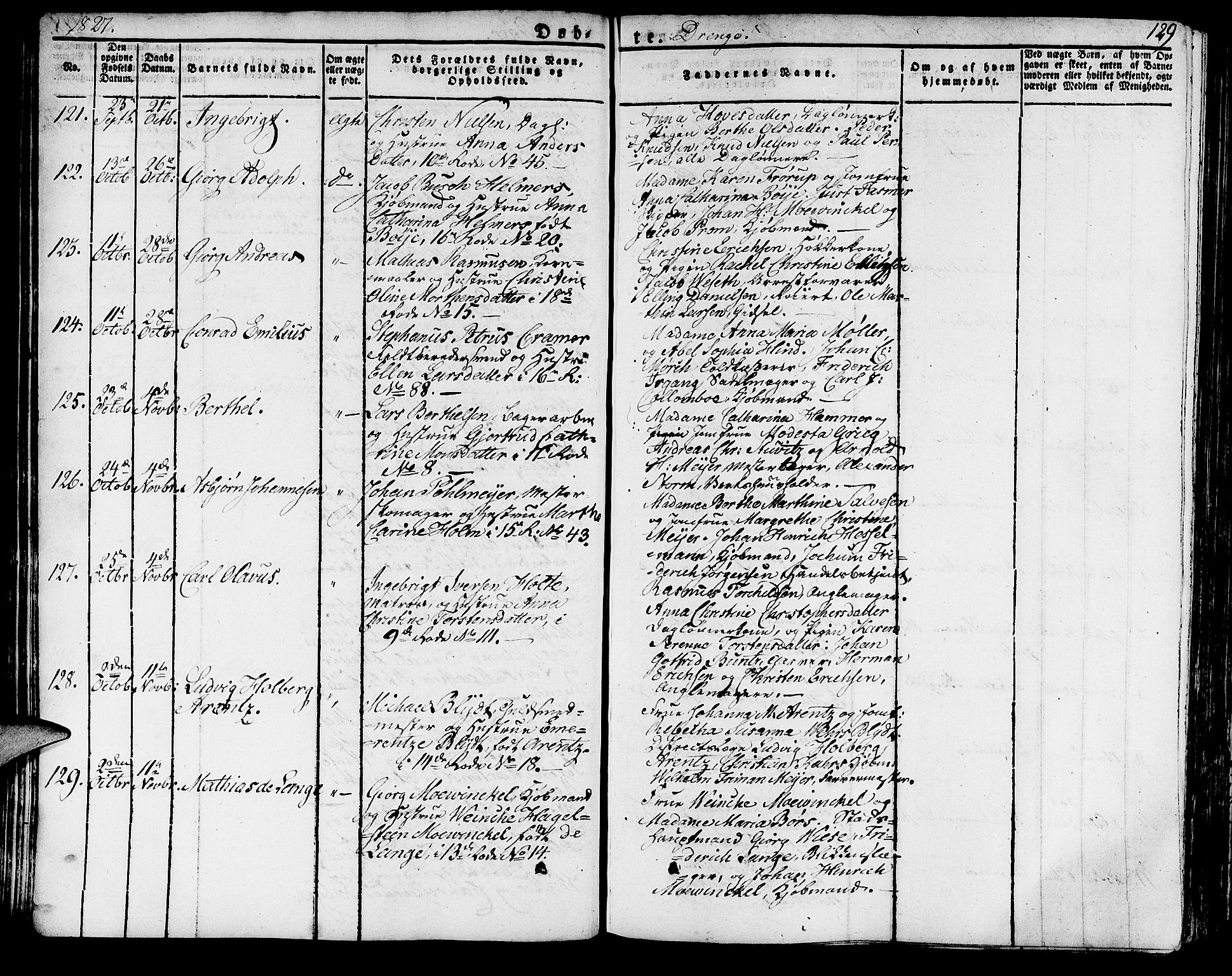 Domkirken sokneprestembete, SAB/A-74801/H/Haa/L0012: Parish register (official) no. A 12, 1821-1840, p. 129