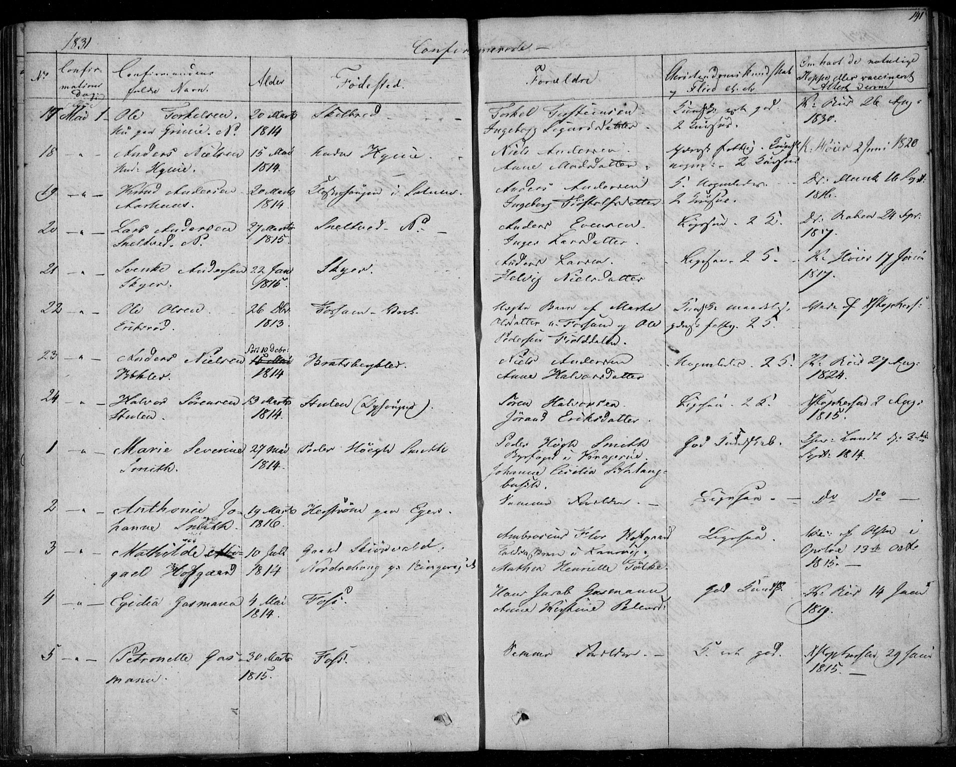 Gjerpen kirkebøker, AV/SAKO-A-265/F/Fa/L0006: Parish register (official) no. I 6, 1829-1834, p. 141
