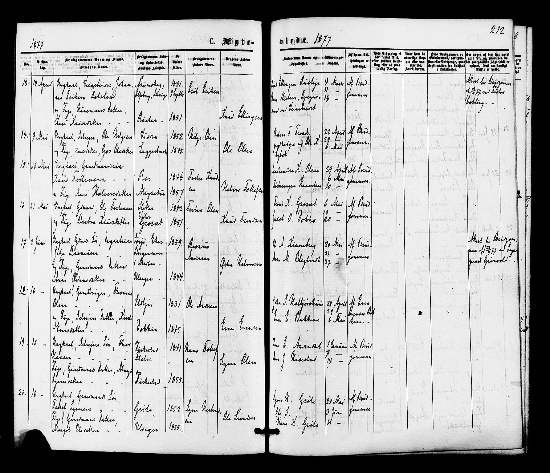 Gol kirkebøker, AV/SAKO-A-226/F/Fa/L0004: Parish register (official) no. I 4, 1876-1886, p. 212