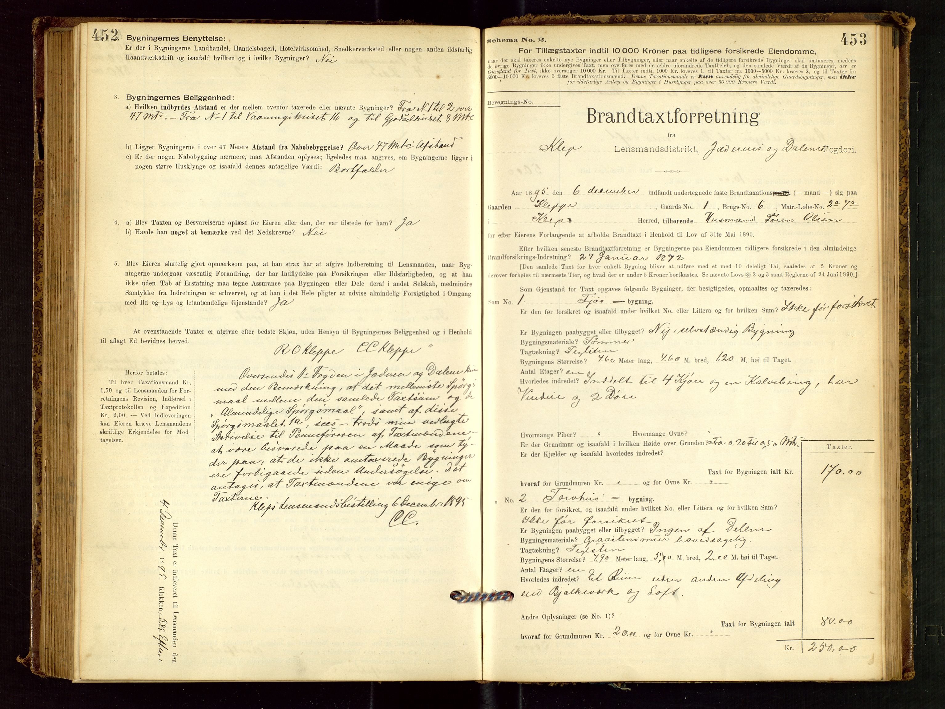 Klepp lensmannskontor, SAST/A-100163/Goc/L0001: "Brandtaxationsprotokol" m/register, 1895-1898, p. 452-453