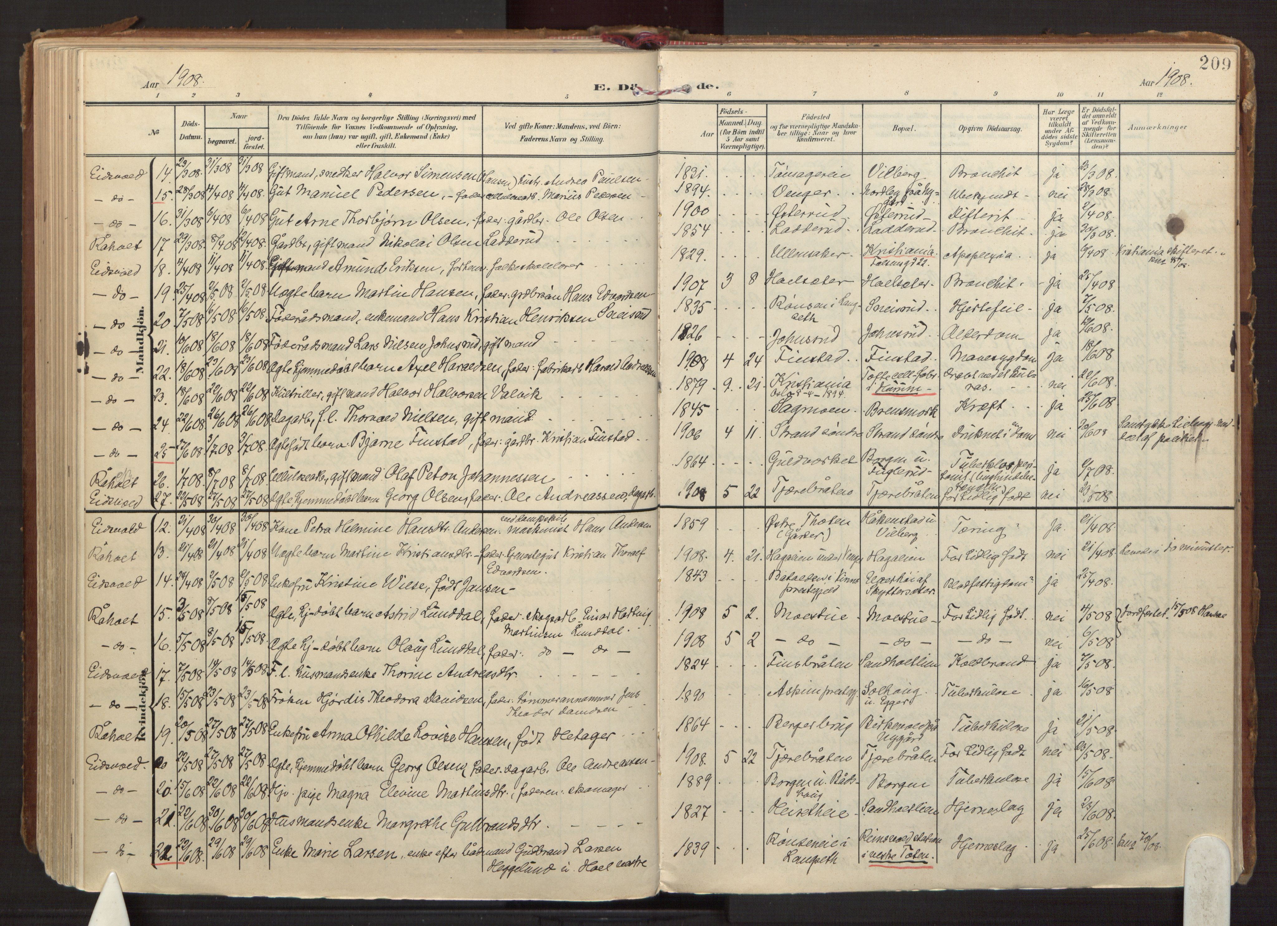 Eidsvoll prestekontor Kirkebøker, SAO/A-10888/F/Fa: Parish register (official) no. I 8, 1908-1920, p. 209