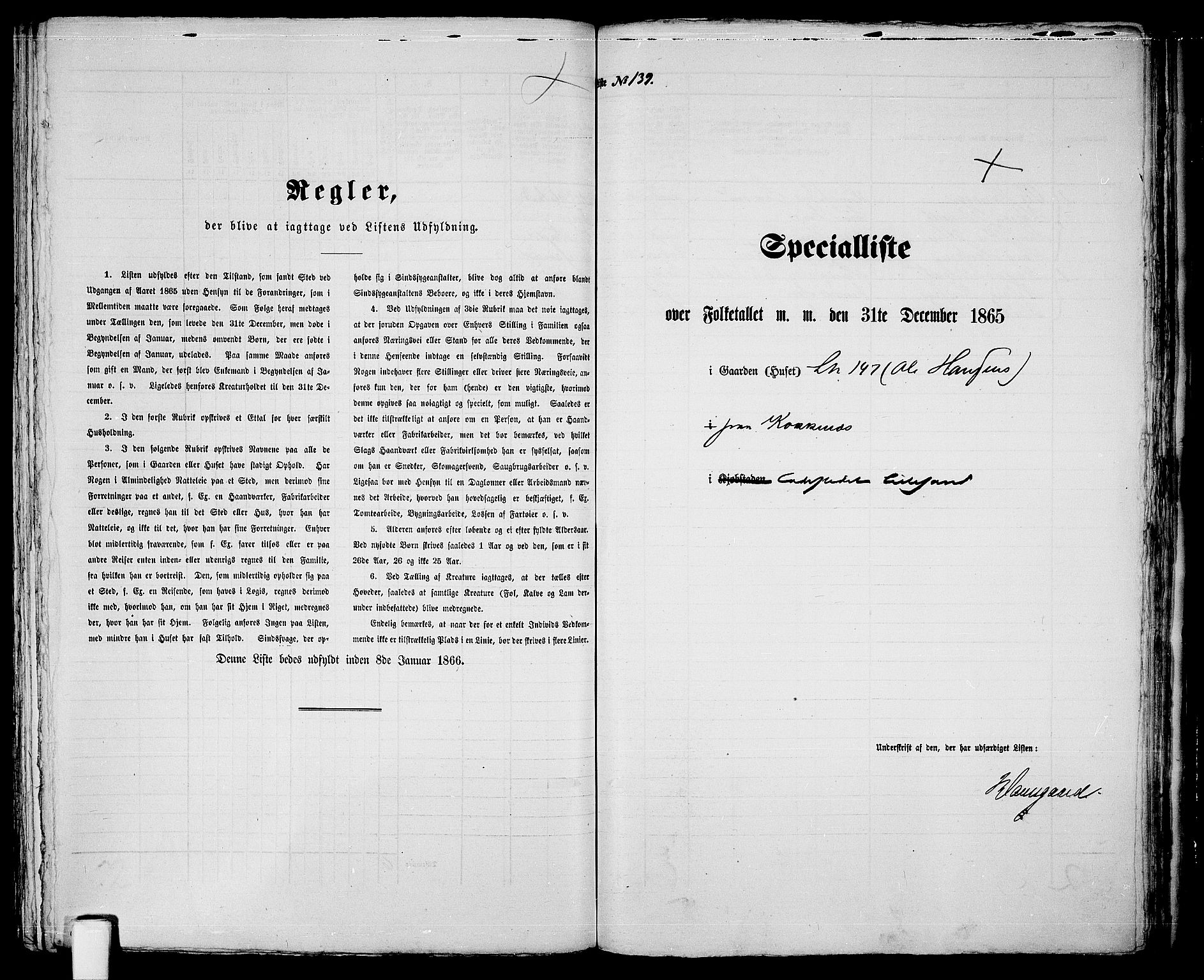 RA, 1865 census for Vestre Moland/Lillesand, 1865, p. 287