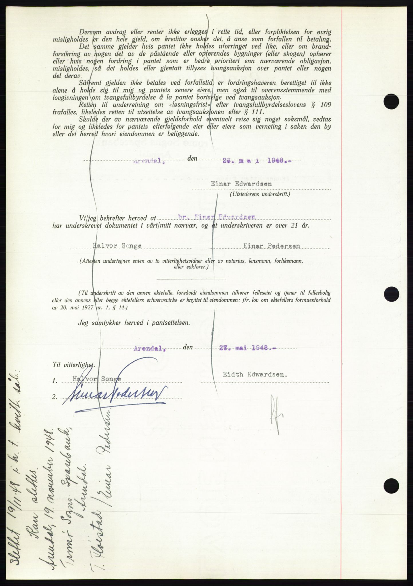 Nedenes sorenskriveri, AV/SAK-1221-0006/G/Gb/Gbb/L0005: Mortgage book no. B5, 1948-1948, Diary no: : 885/1948