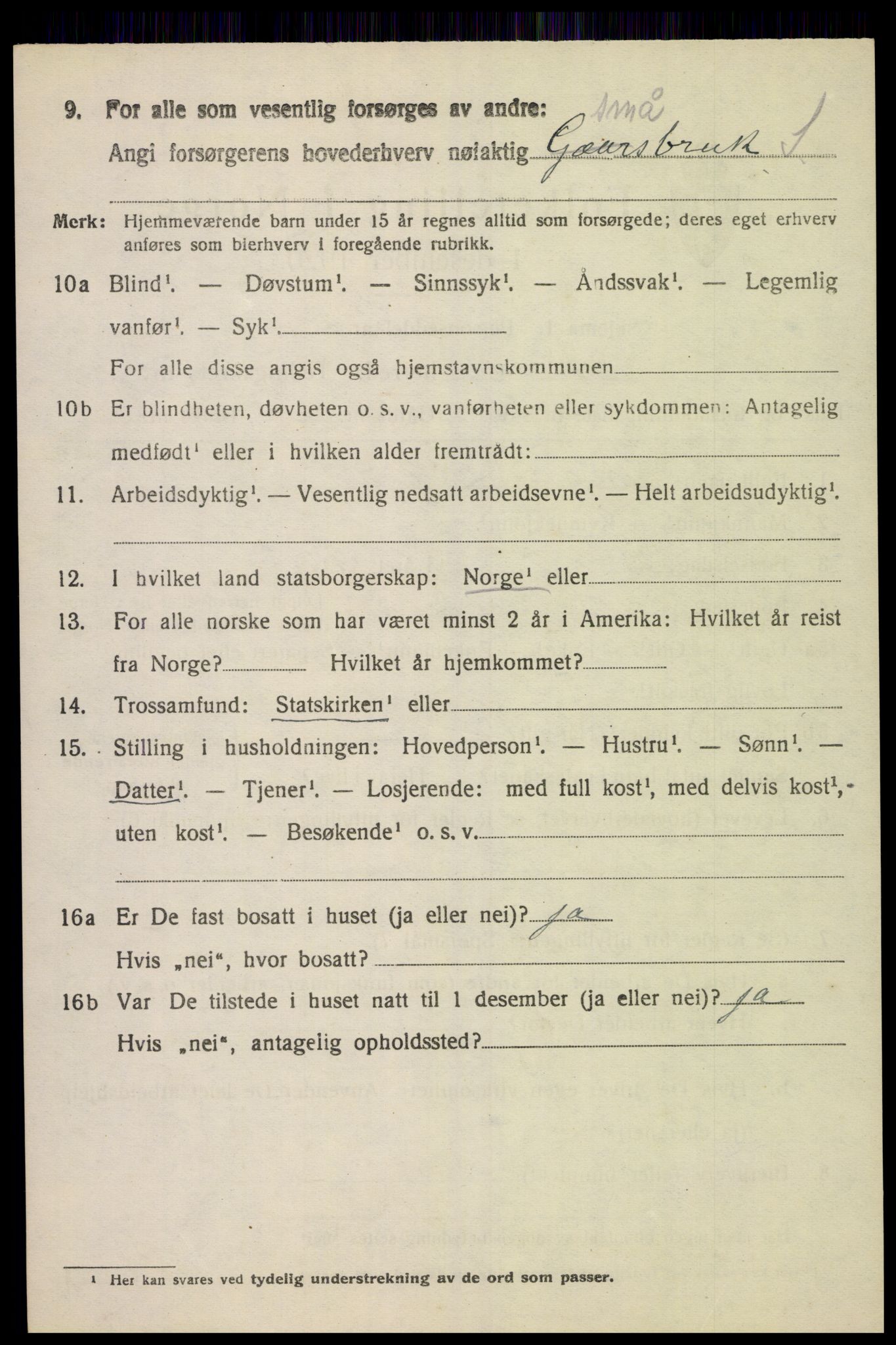 SAK, 1920 census for Austad, 1920, p. 2490