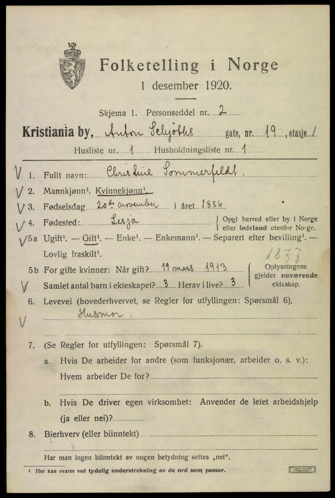 SAO, 1920 census for Kristiania, 1920, p. 141931