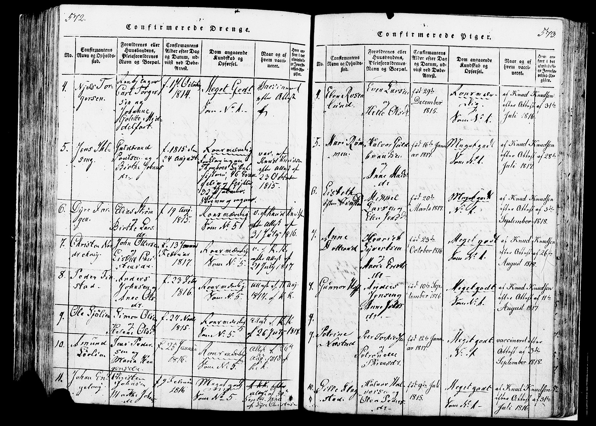 Løten prestekontor, AV/SAH-PREST-022/K/Ka/L0005: Parish register (official) no. 5, 1814-1832, p. 572-573