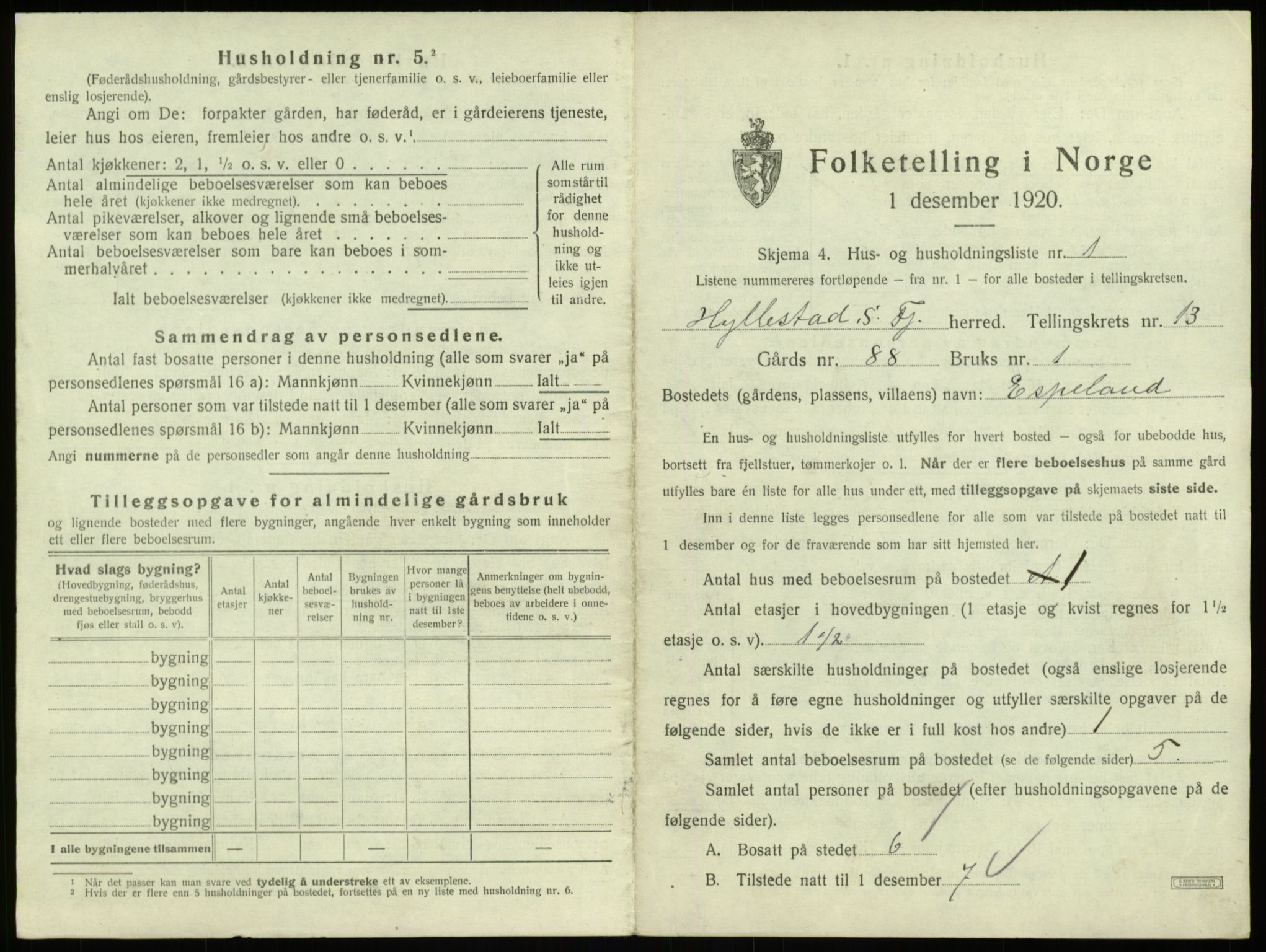 SAB, 1920 census for Hyllestad, 1920, p. 745