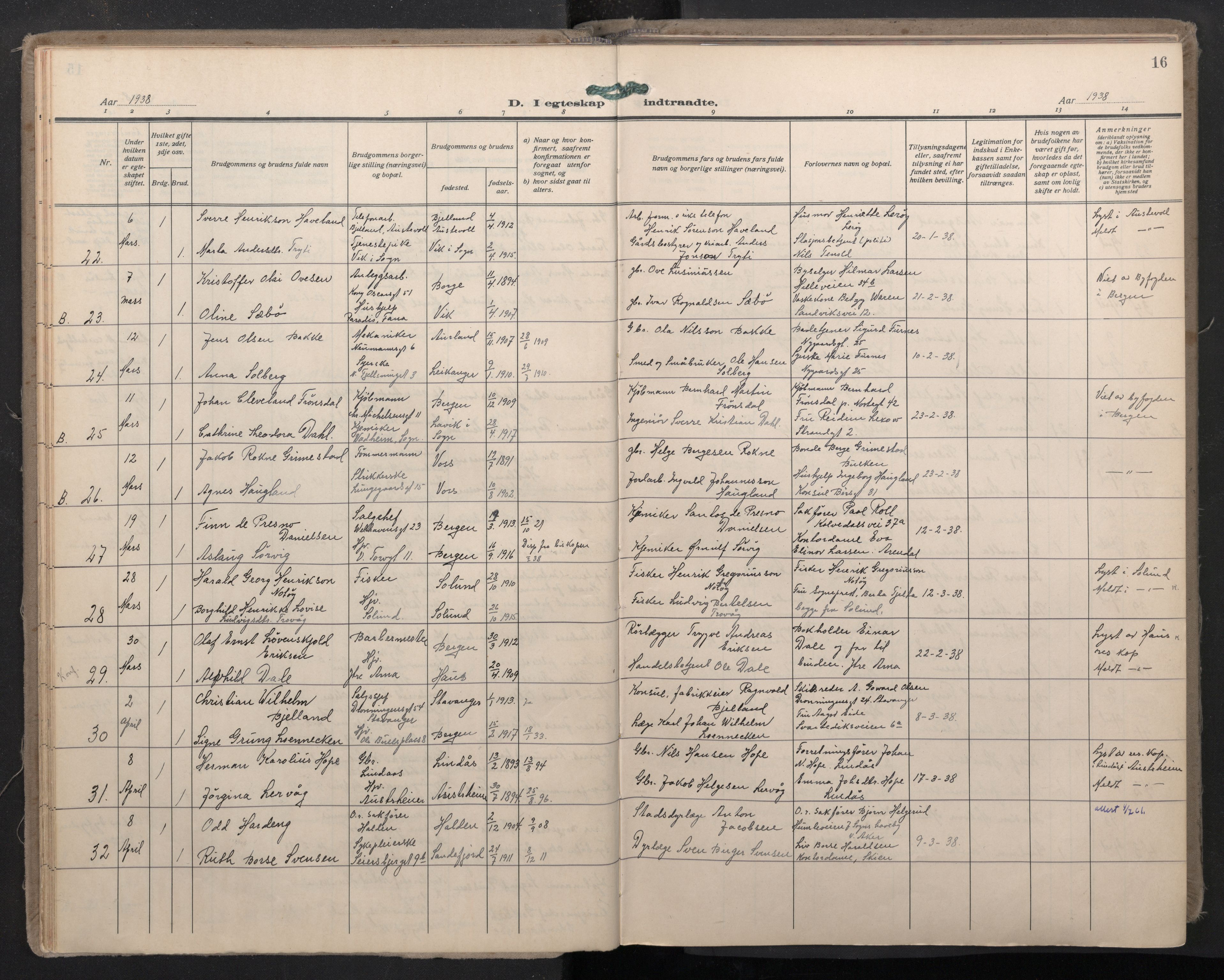 Domkirken sokneprestembete, AV/SAB-A-74801/H/Haa: Parish register (official) no. D 7, 1937-1950, p. 15b-16a