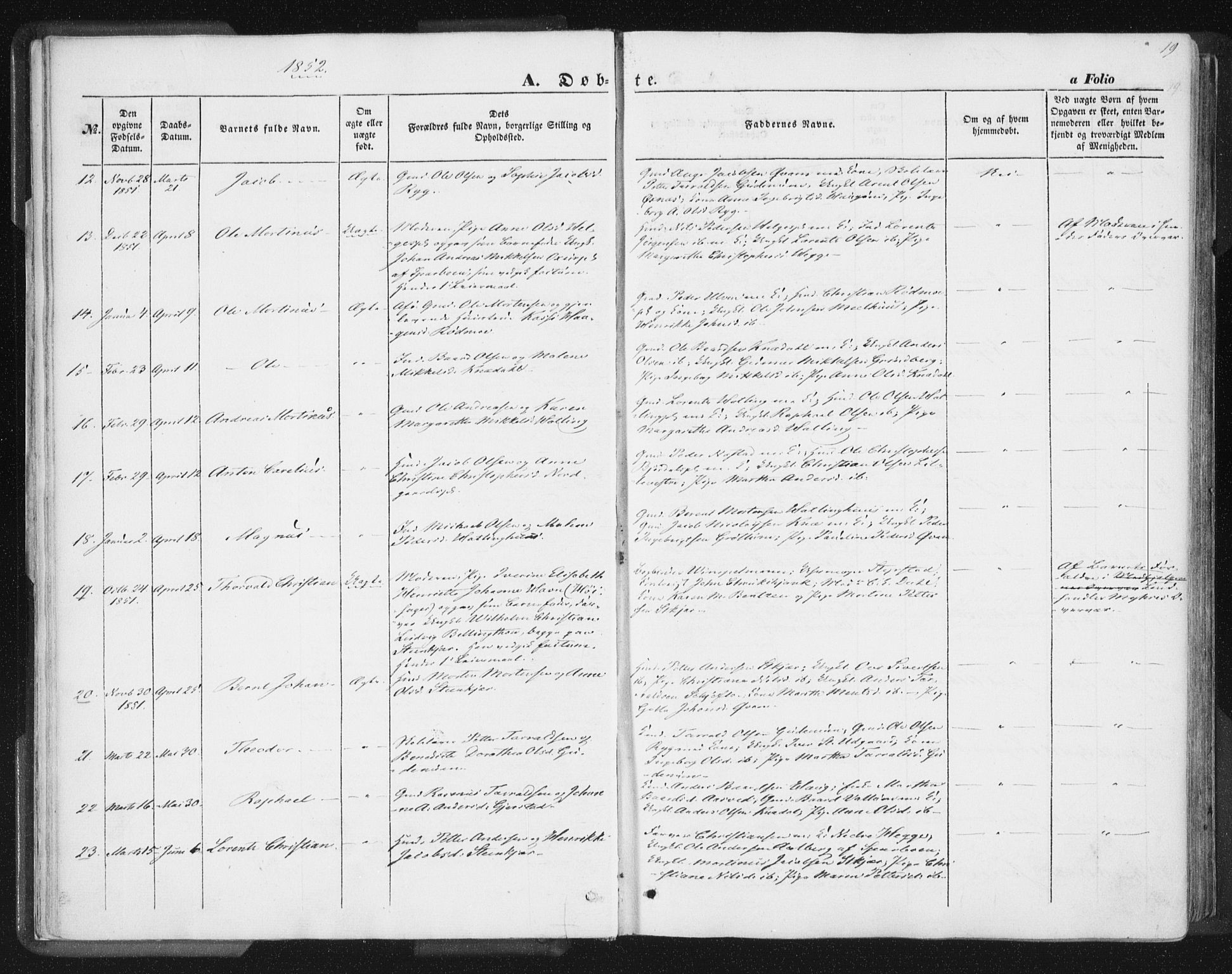 Ministerialprotokoller, klokkerbøker og fødselsregistre - Nord-Trøndelag, AV/SAT-A-1458/746/L0446: Parish register (official) no. 746A05, 1846-1859, p. 19