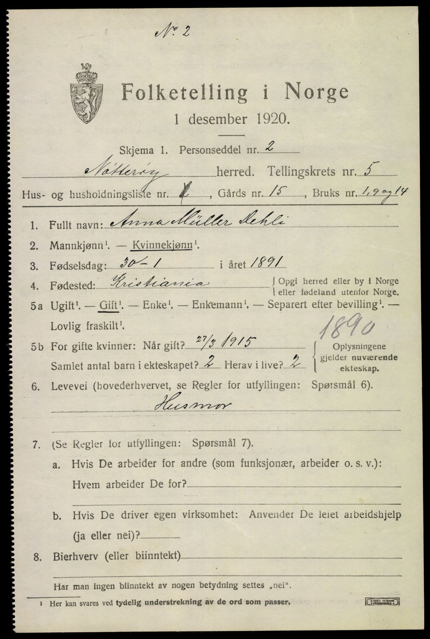 SAKO, 1920 census for Nøtterøy, 1920, p. 7569