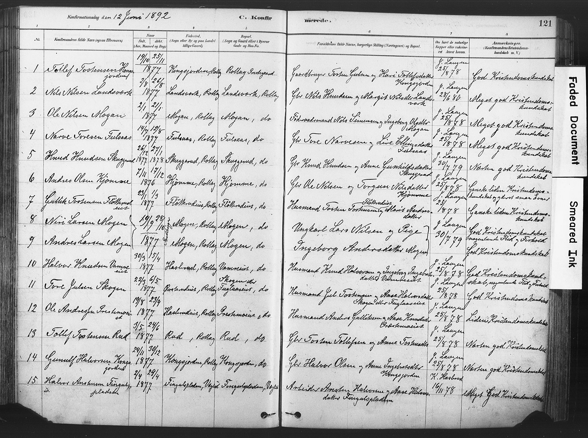 Rollag kirkebøker, SAKO/A-240/F/Fa/L0011: Parish register (official) no. I 11, 1878-1902, p. 121