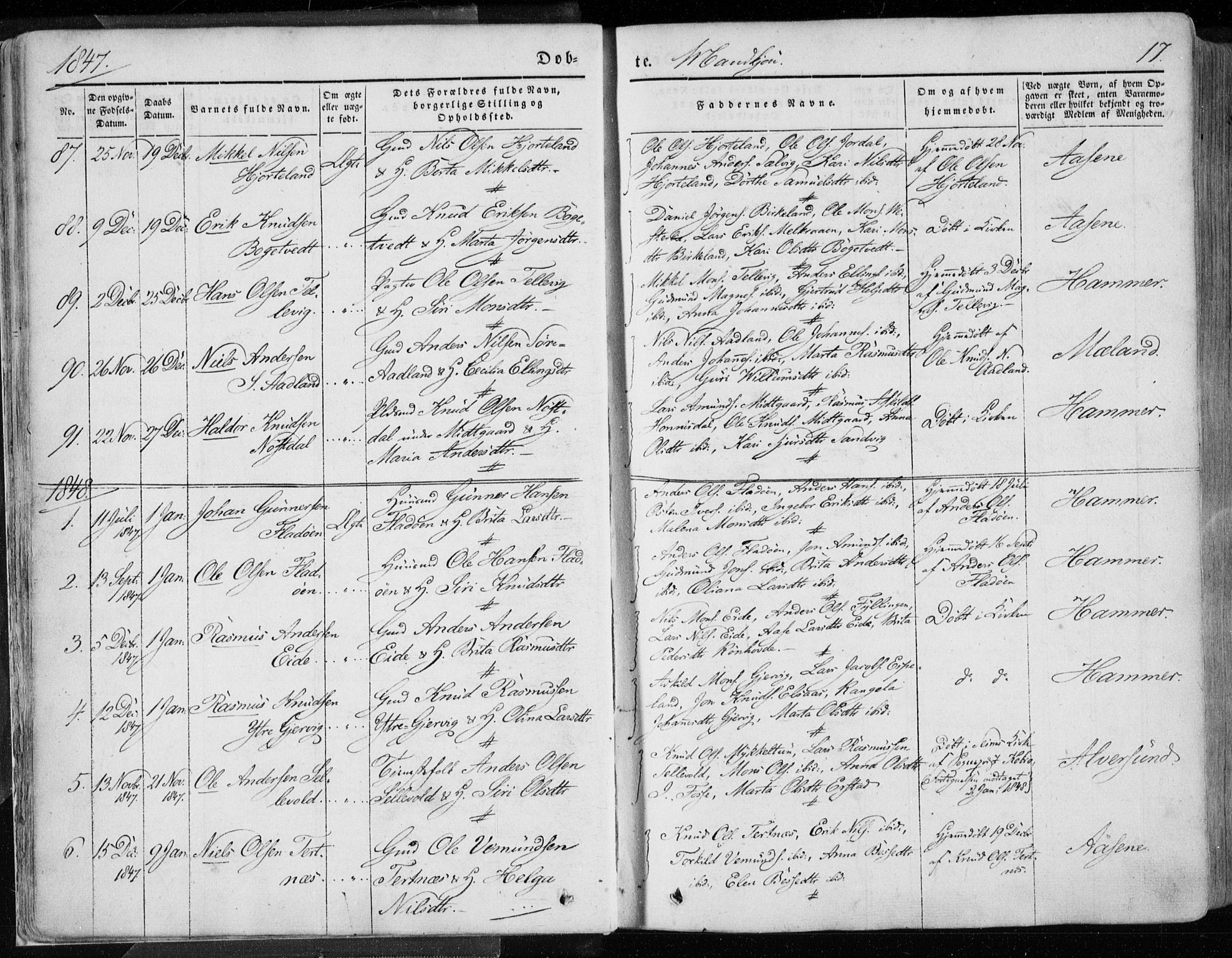 Hamre sokneprestembete, SAB/A-75501/H/Ha/Haa/Haaa/L0013: Parish register (official) no. A 13, 1846-1857, p. 17