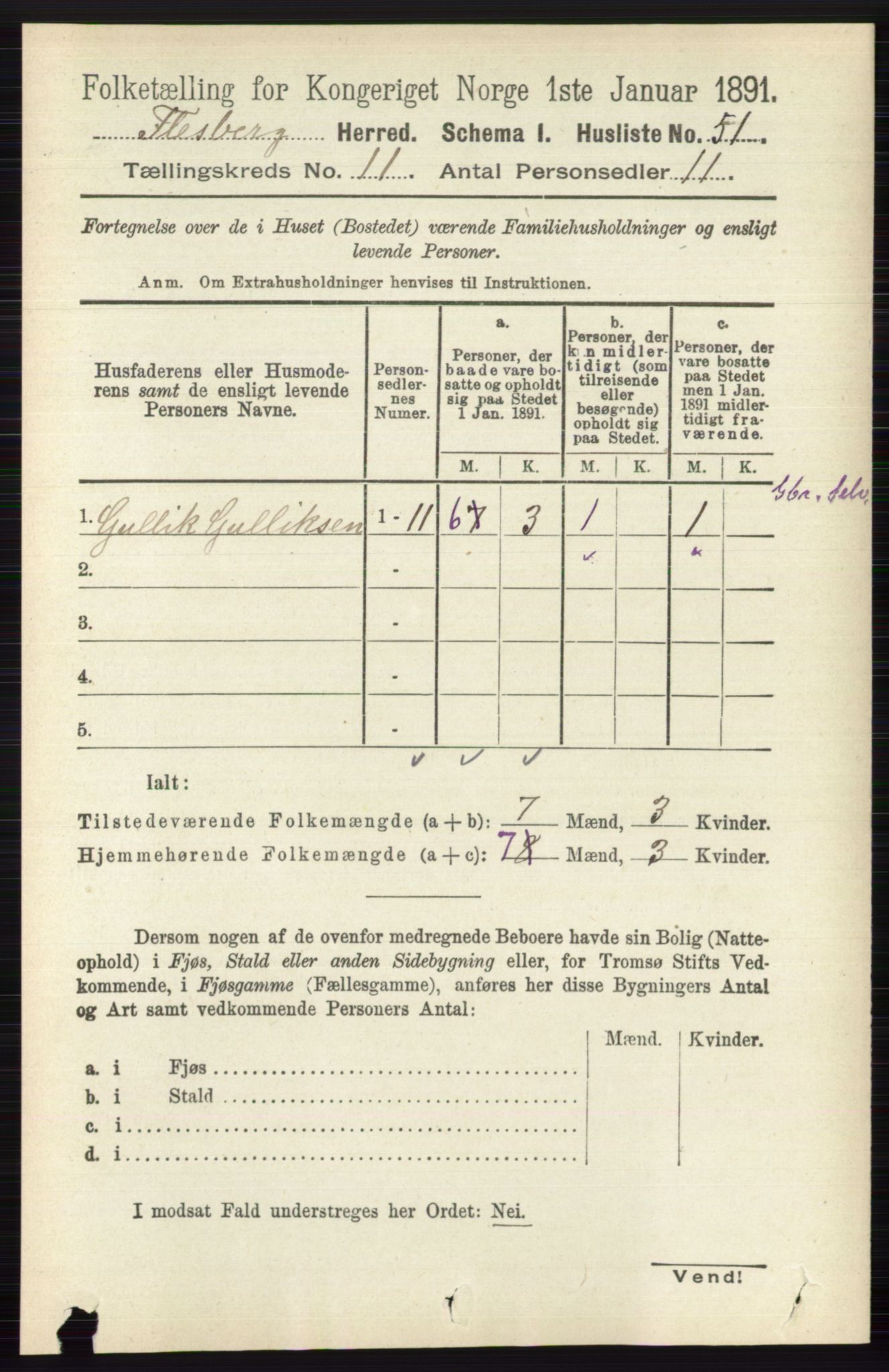 RA, 1891 census for 0631 Flesberg, 1891, p. 1769