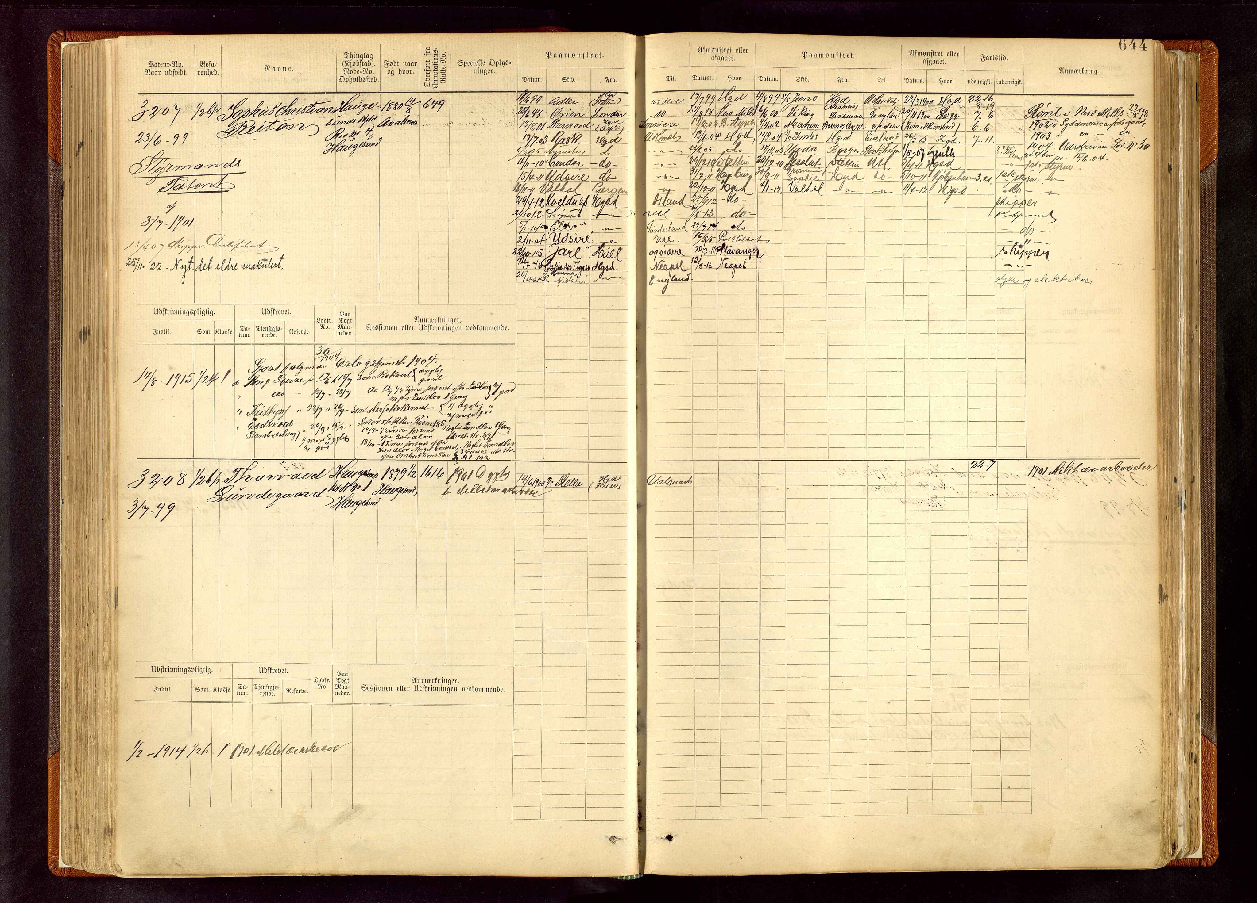 Haugesund sjømannskontor, AV/SAST-A-102007/F/Fb/Fbb/L0008: Sjøfartsrulle Haugesund krets nr. 1923-3832, 1885-1948, p. 644