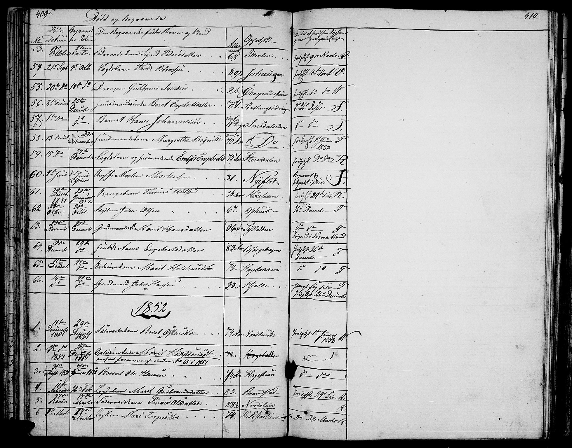 Ringebu prestekontor, SAH/PREST-082/H/Ha/Hab/L0002: Parish register (copy) no. 2, 1839-1853, p. 409-410