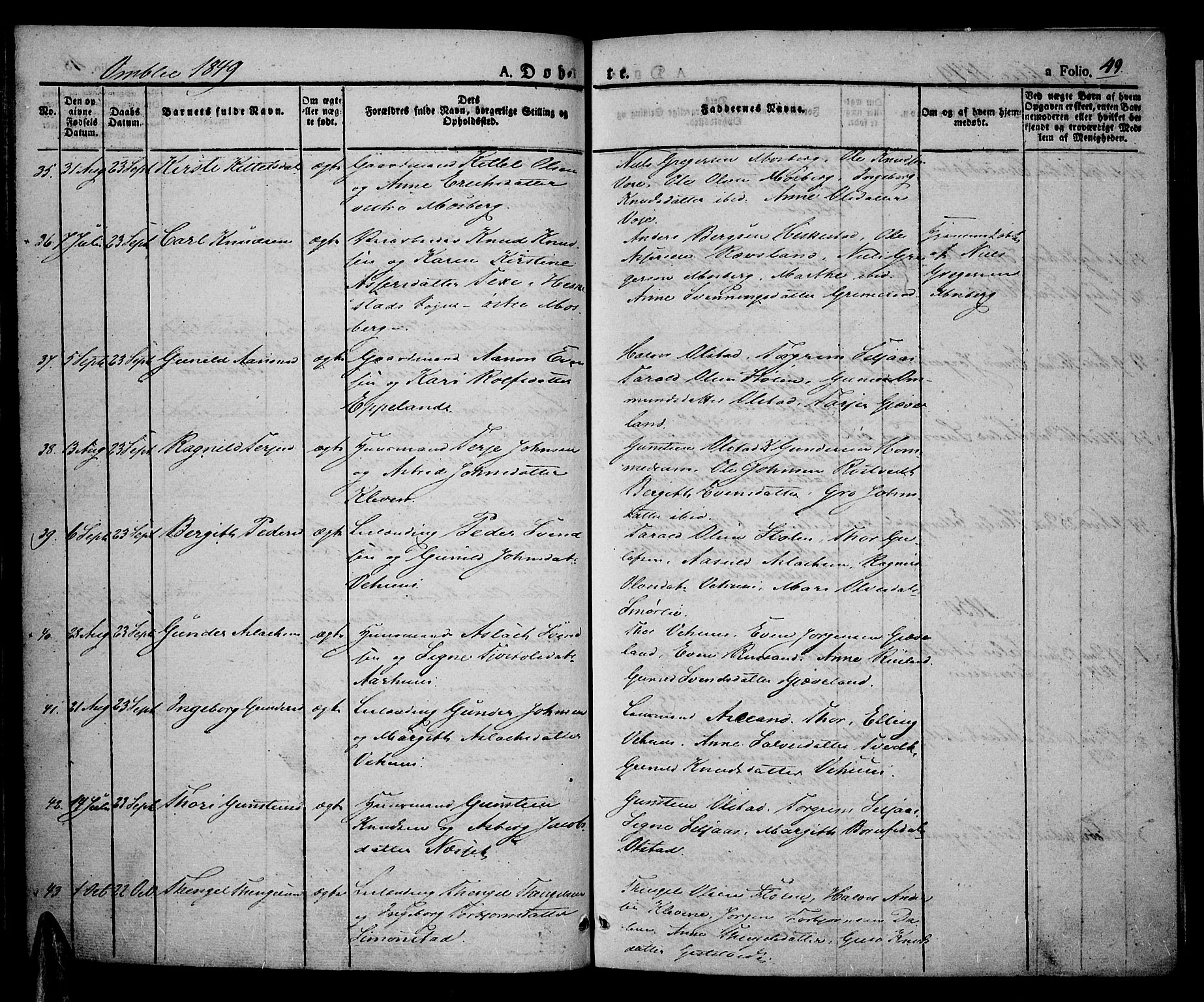 Åmli sokneprestkontor, AV/SAK-1111-0050/F/Fa/Fac/L0007: Parish register (official) no. A 7 /1, 1829-1851, p. 49