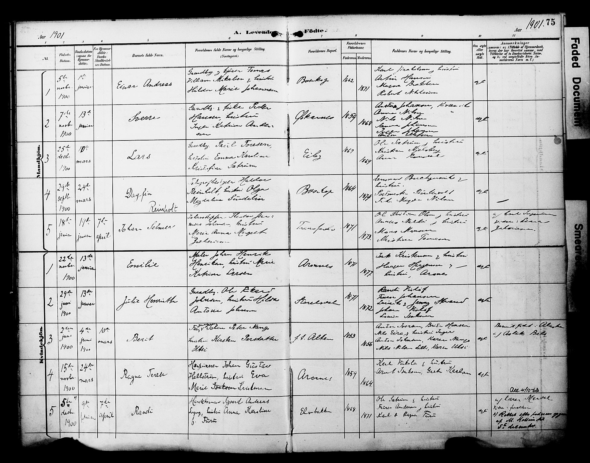 Alta sokneprestkontor, SATØ/S-1338/H/Ha/L0003.kirke: Parish register (official) no. 3, 1892-1904, p. 75