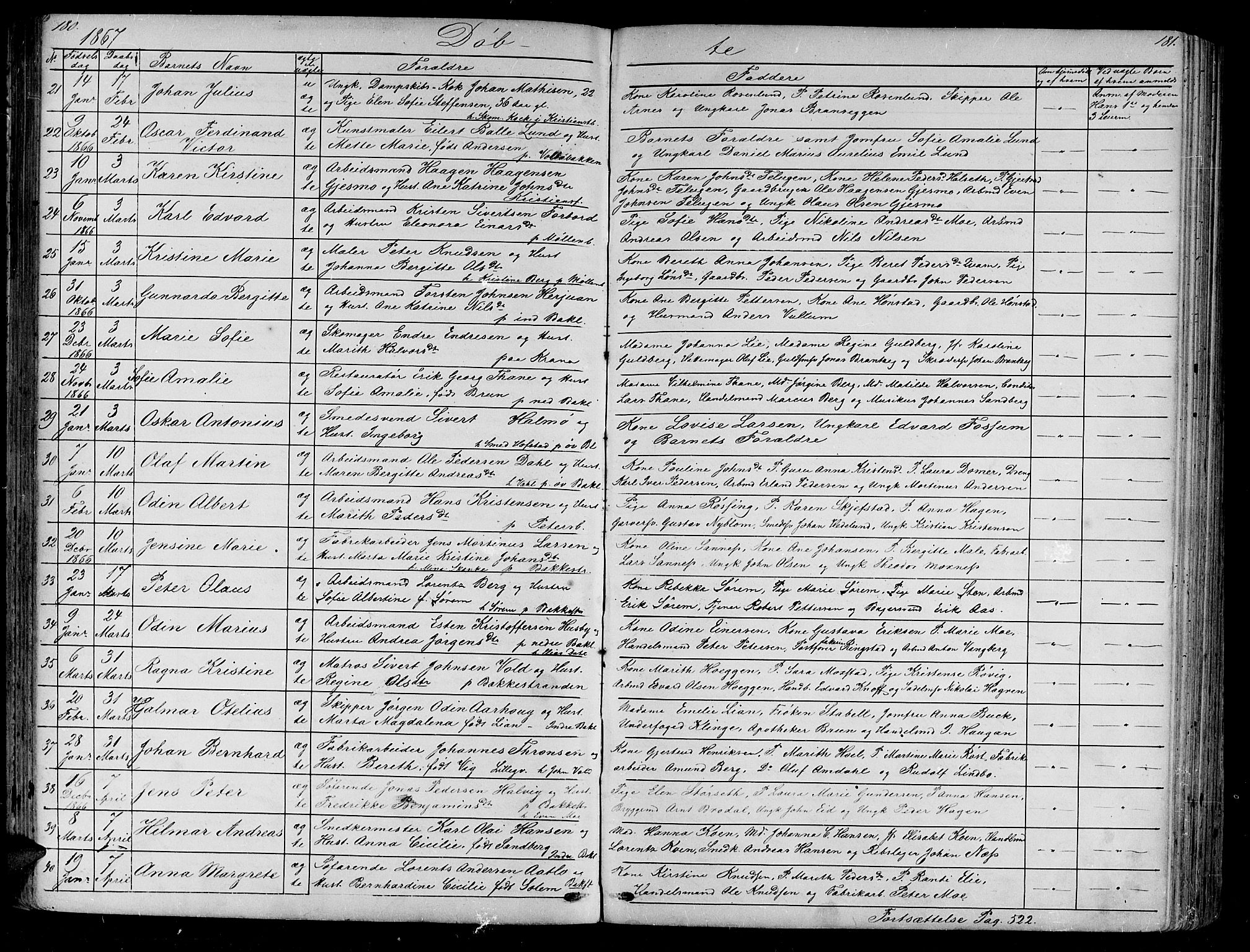Ministerialprotokoller, klokkerbøker og fødselsregistre - Sør-Trøndelag, SAT/A-1456/604/L0219: Parish register (copy) no. 604C02, 1851-1869, p. 180-181