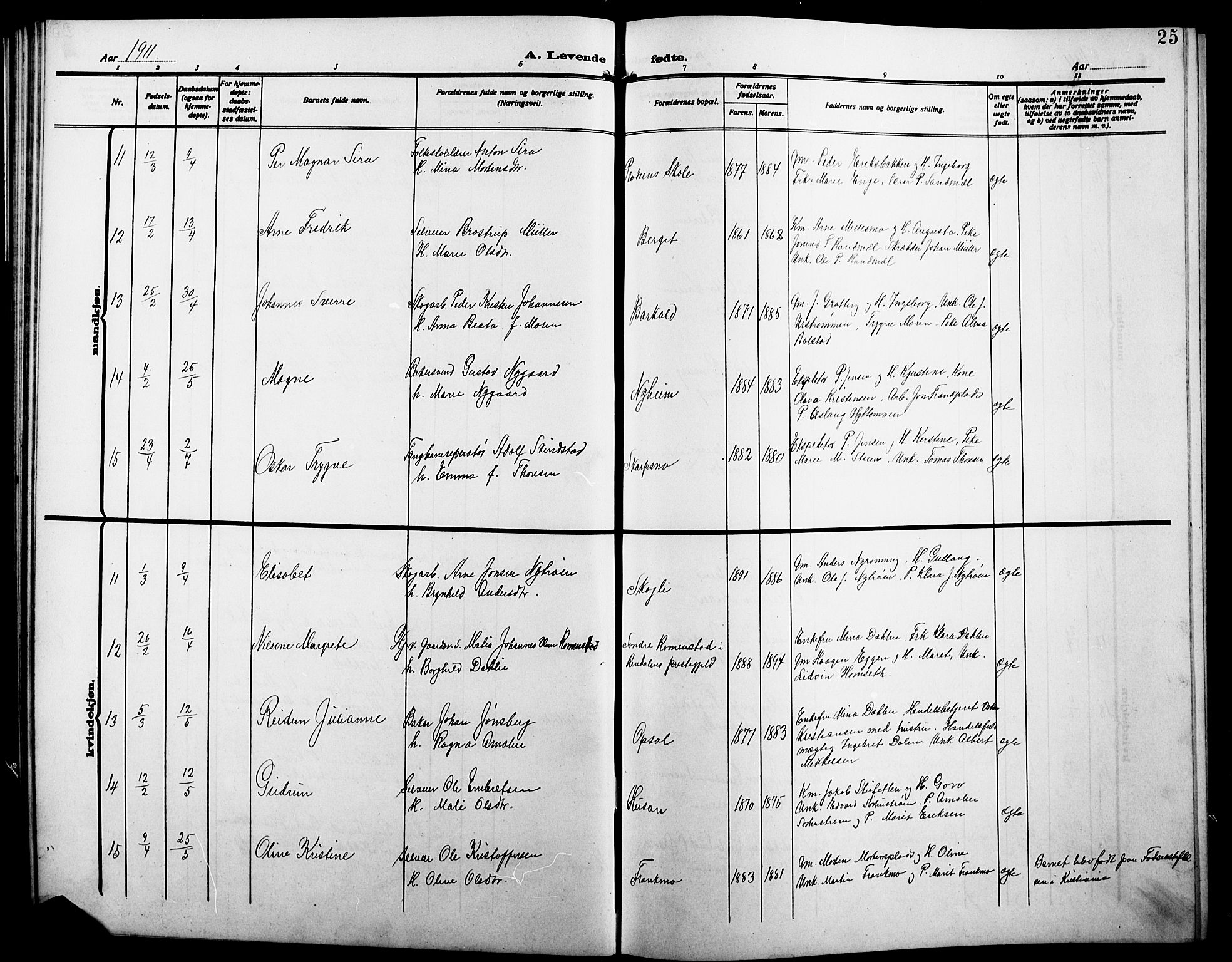 Alvdal prestekontor, AV/SAH-PREST-060/H/Ha/Hab/L0005: Parish register (copy) no. 5, 1908-1923, p. 25