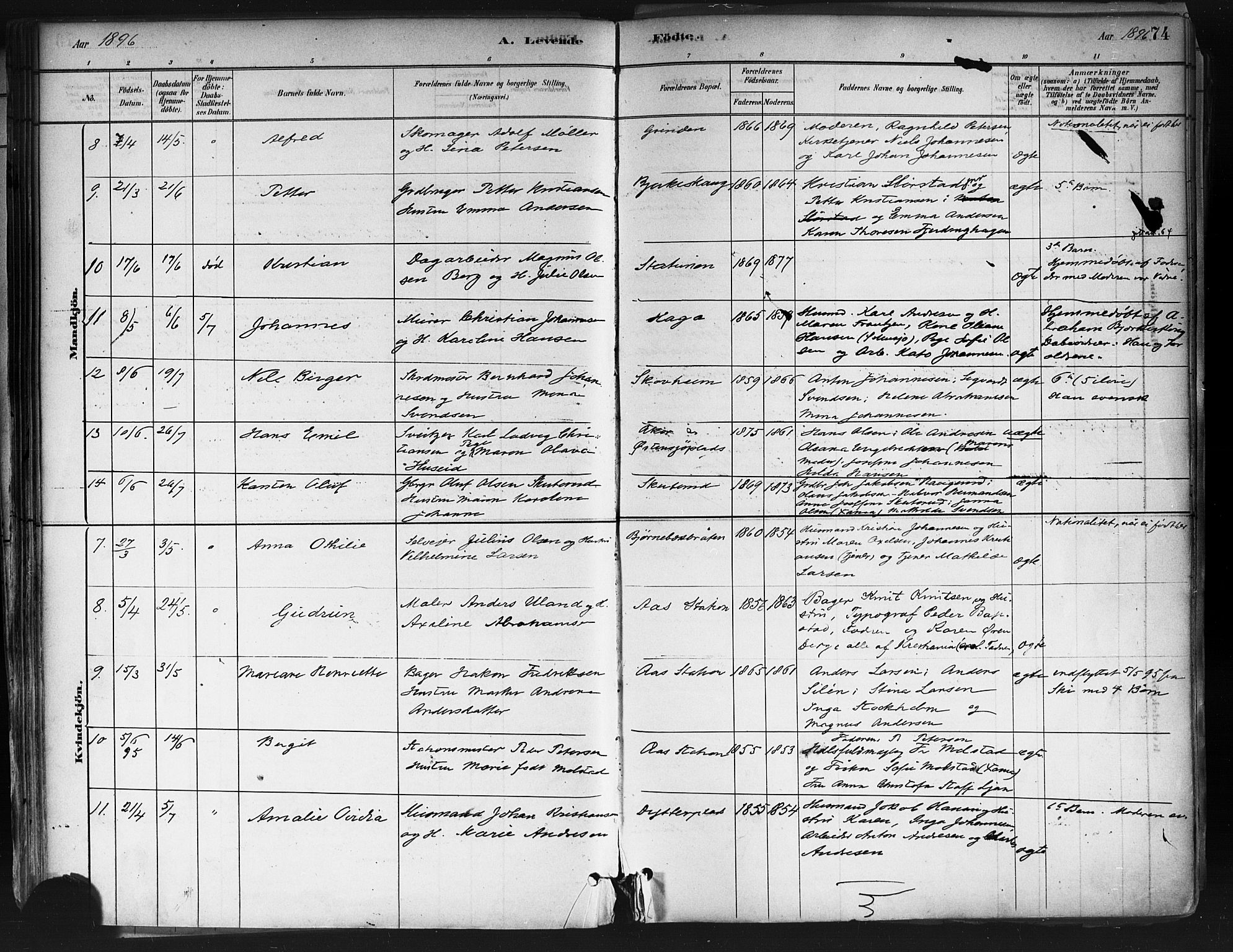 Ås prestekontor Kirkebøker, SAO/A-10894/F/Fa/L0009: Parish register (official) no. I 9, 1881-1900, p. 74