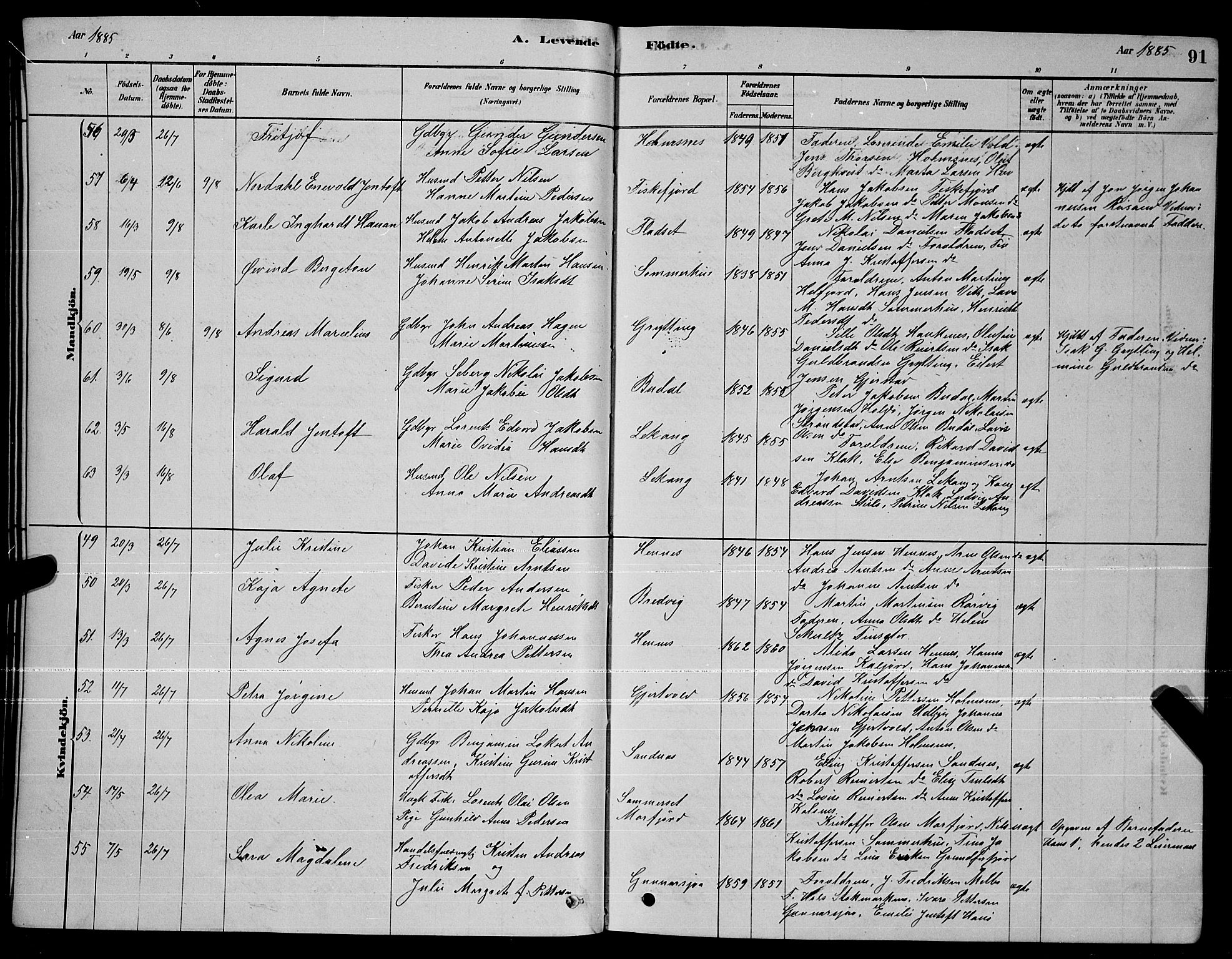 Ministerialprotokoller, klokkerbøker og fødselsregistre - Nordland, SAT/A-1459/888/L1267: Parish register (copy) no. 888C05, 1878-1890, p. 91