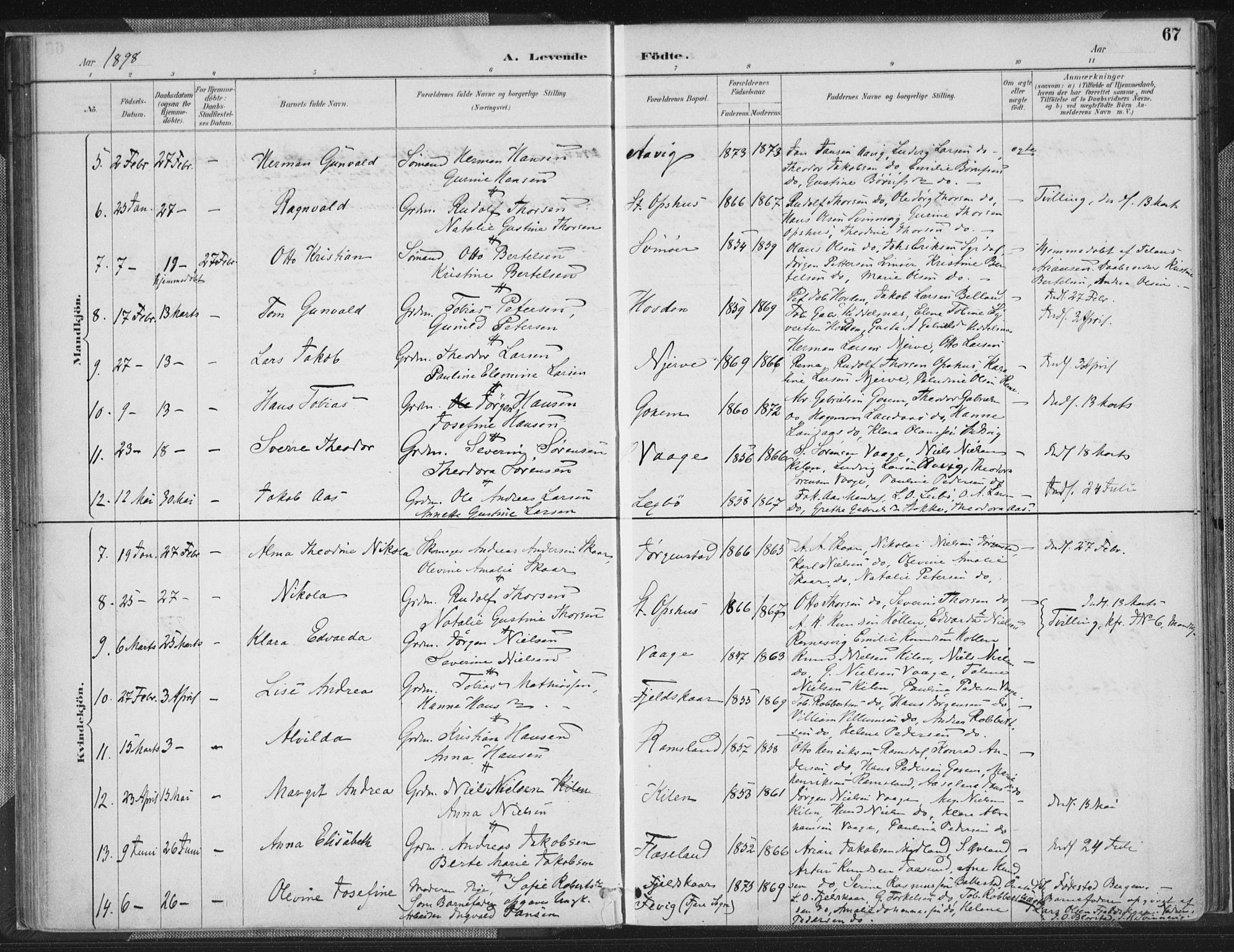 Sør-Audnedal sokneprestkontor, AV/SAK-1111-0039/F/Fa/Faa/L0004: Parish register (official) no. A 4, 1884-1909, p. 67