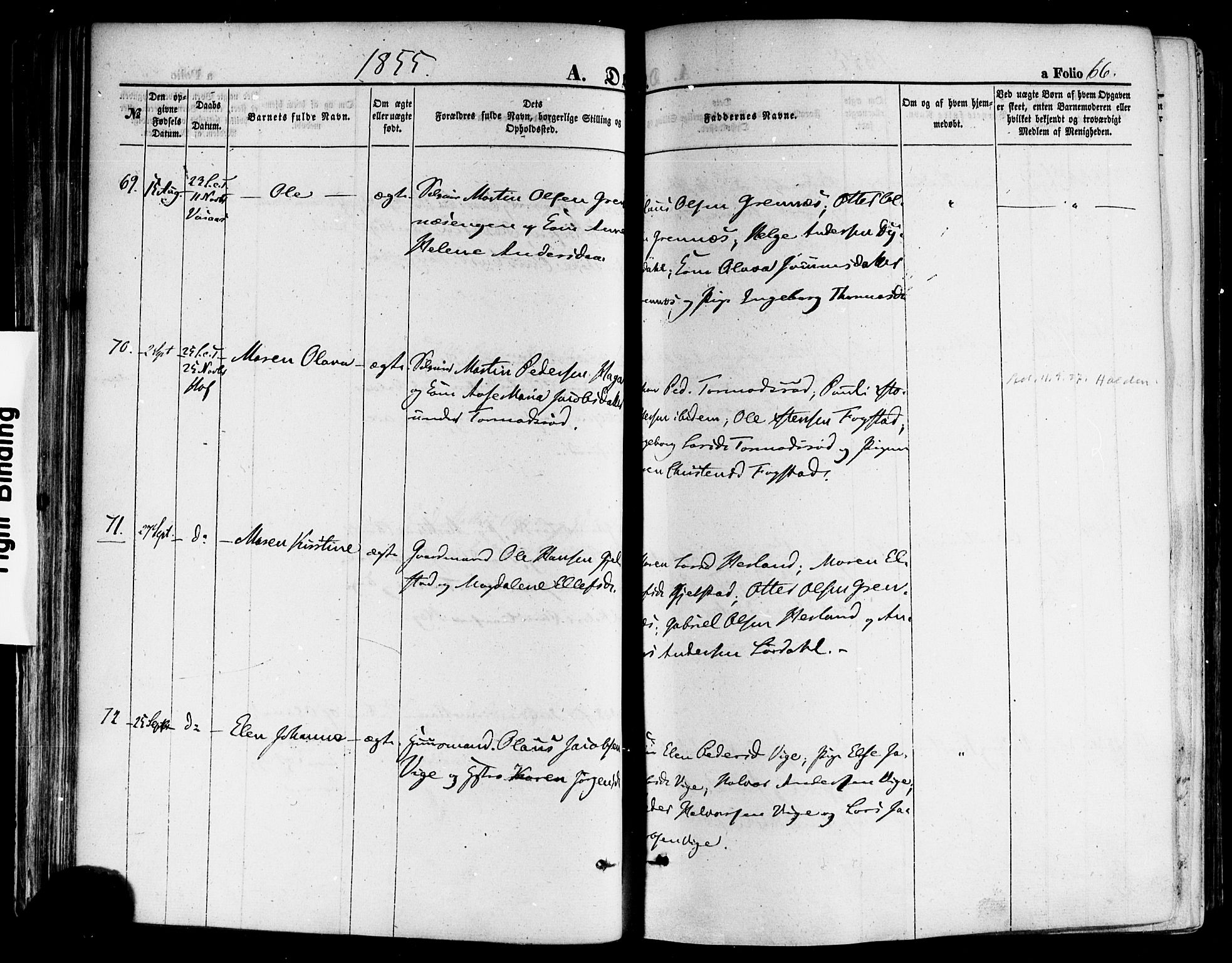 Hof kirkebøker, AV/SAKO-A-64/F/Fa/L0006: Parish register (official) no. I 6, 1851-1877, p. 66