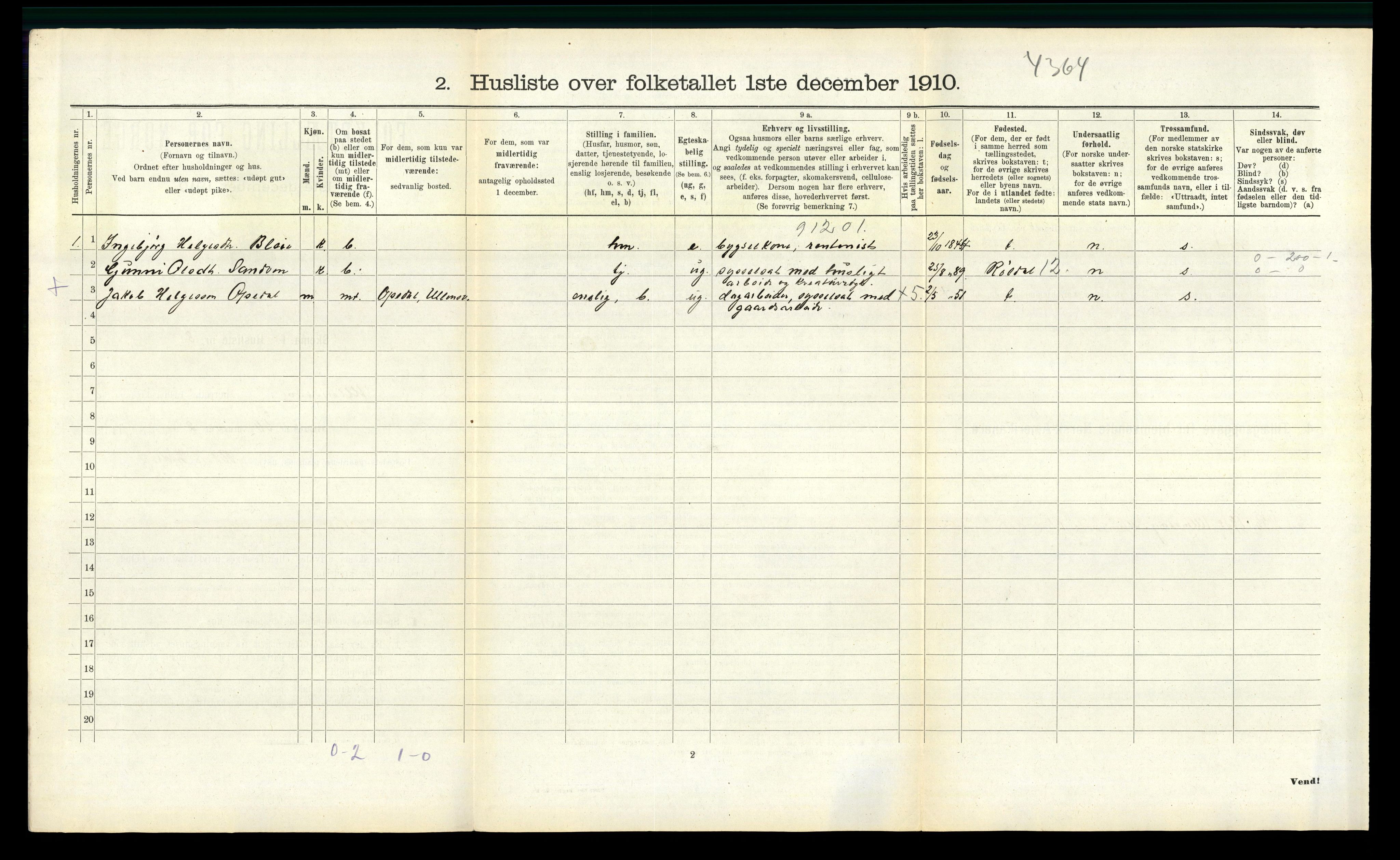 RA, 1910 census for Ullensvang, 1910, p. 968