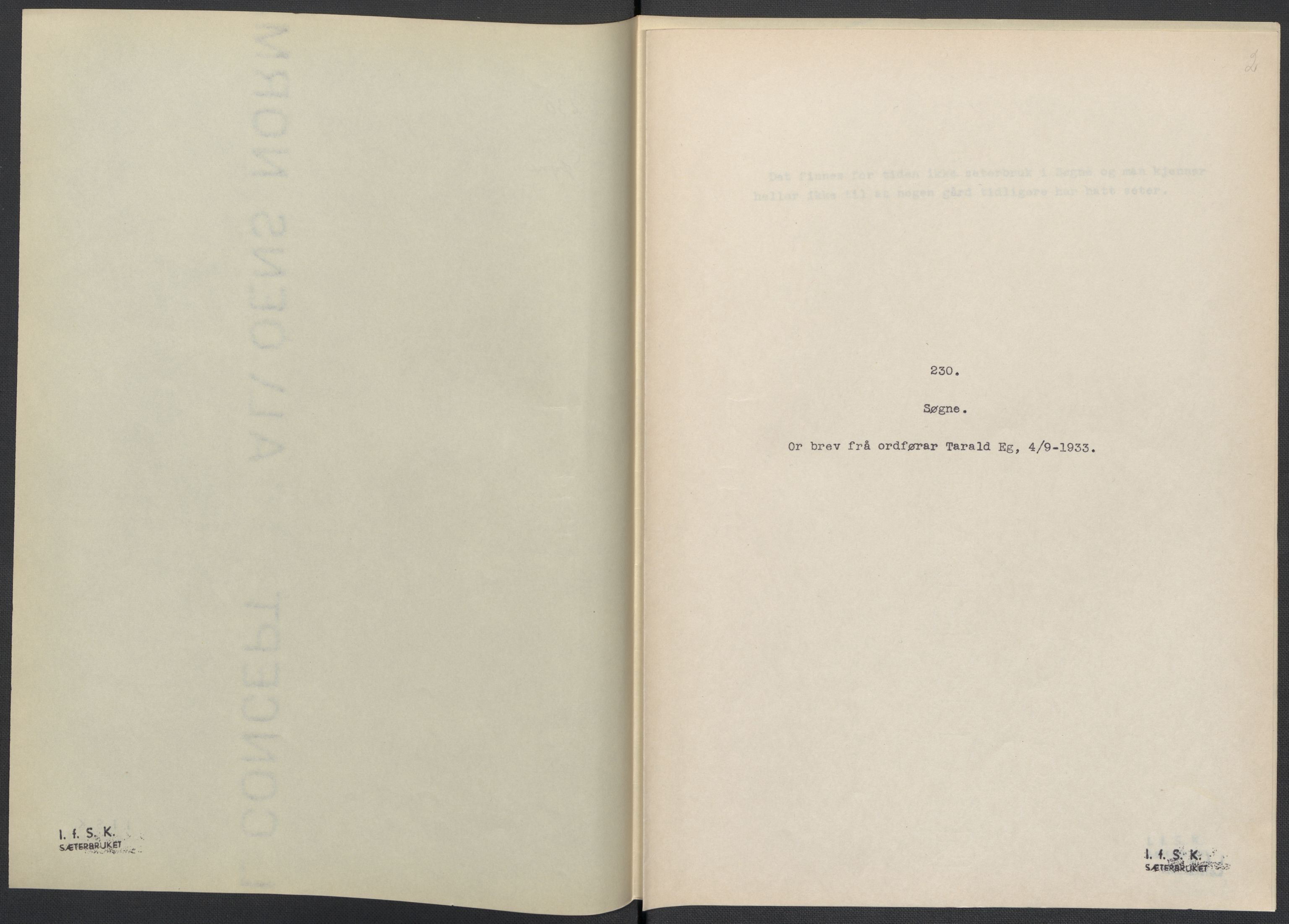 Instituttet for sammenlignende kulturforskning, AV/RA-PA-0424/F/Fc/L0008/0003: Eske B8: / Vest-Agder (perm XXI), 1932-1935, p. 2