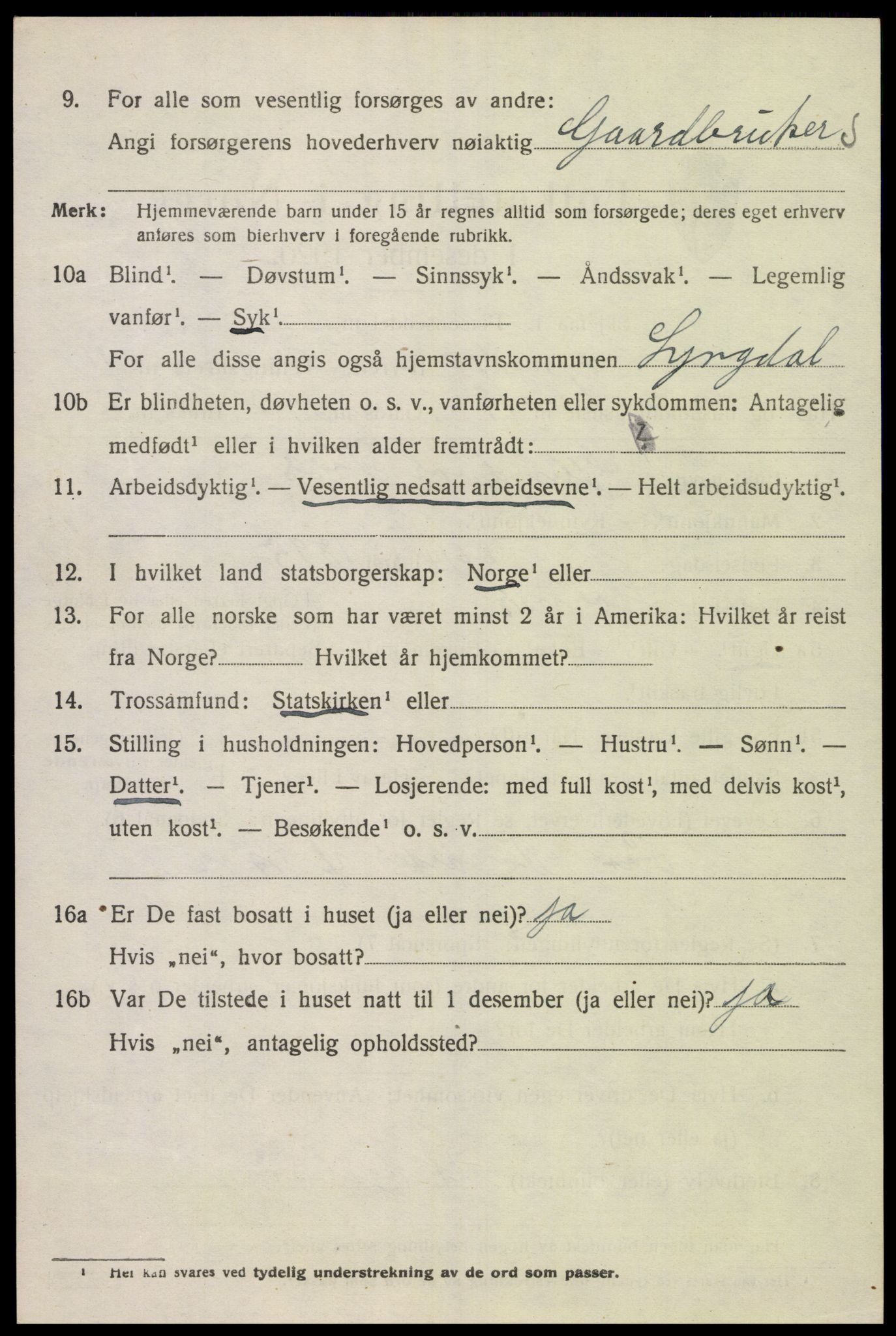 SAK, 1920 census for Lyngdal, 1920, p. 5488