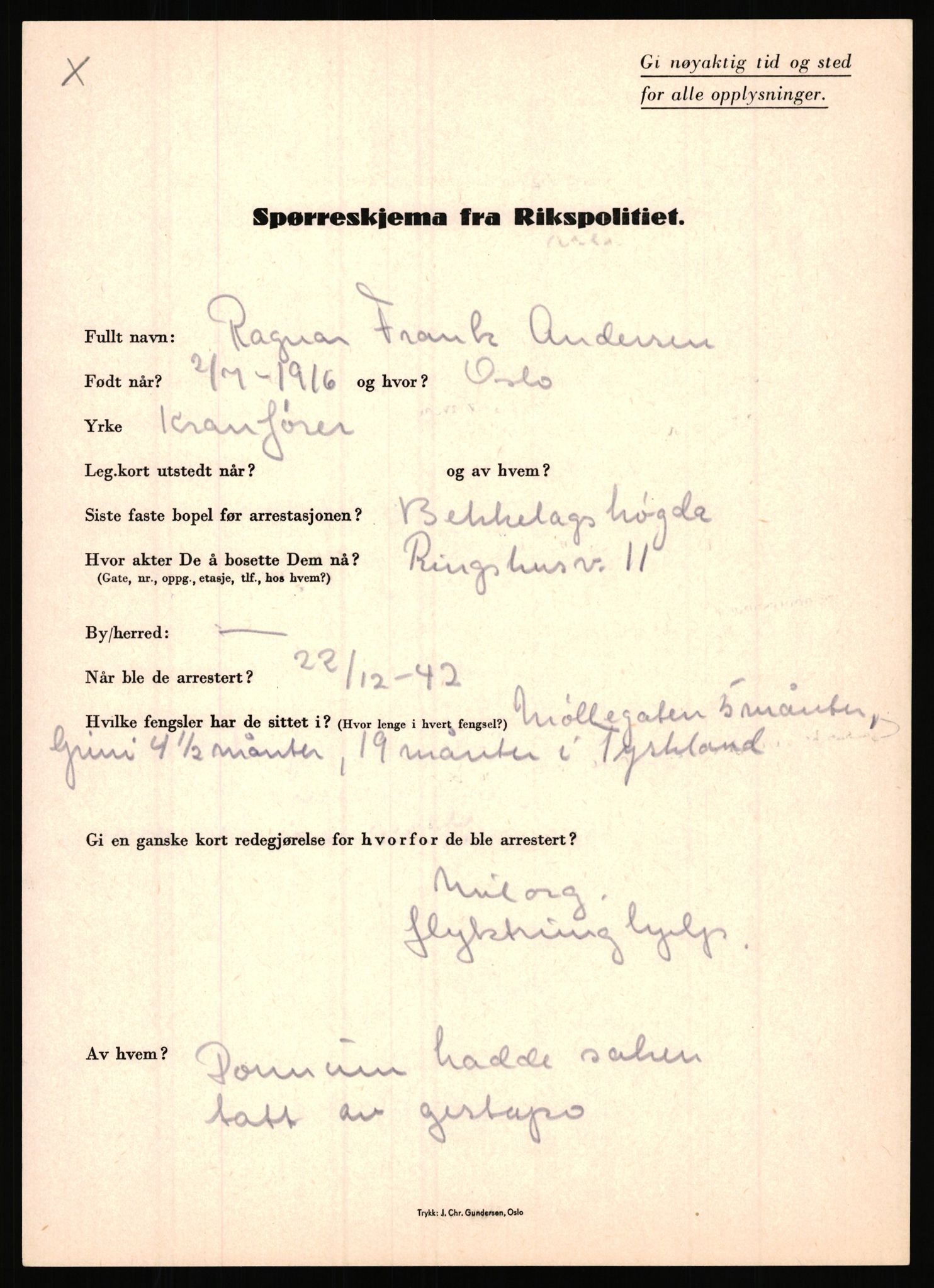 Rikspolitisjefen, AV/RA-S-1560/L/L0001: Abelseth, Rudolf - Berentsen, Odd, 1940-1945, p. 543