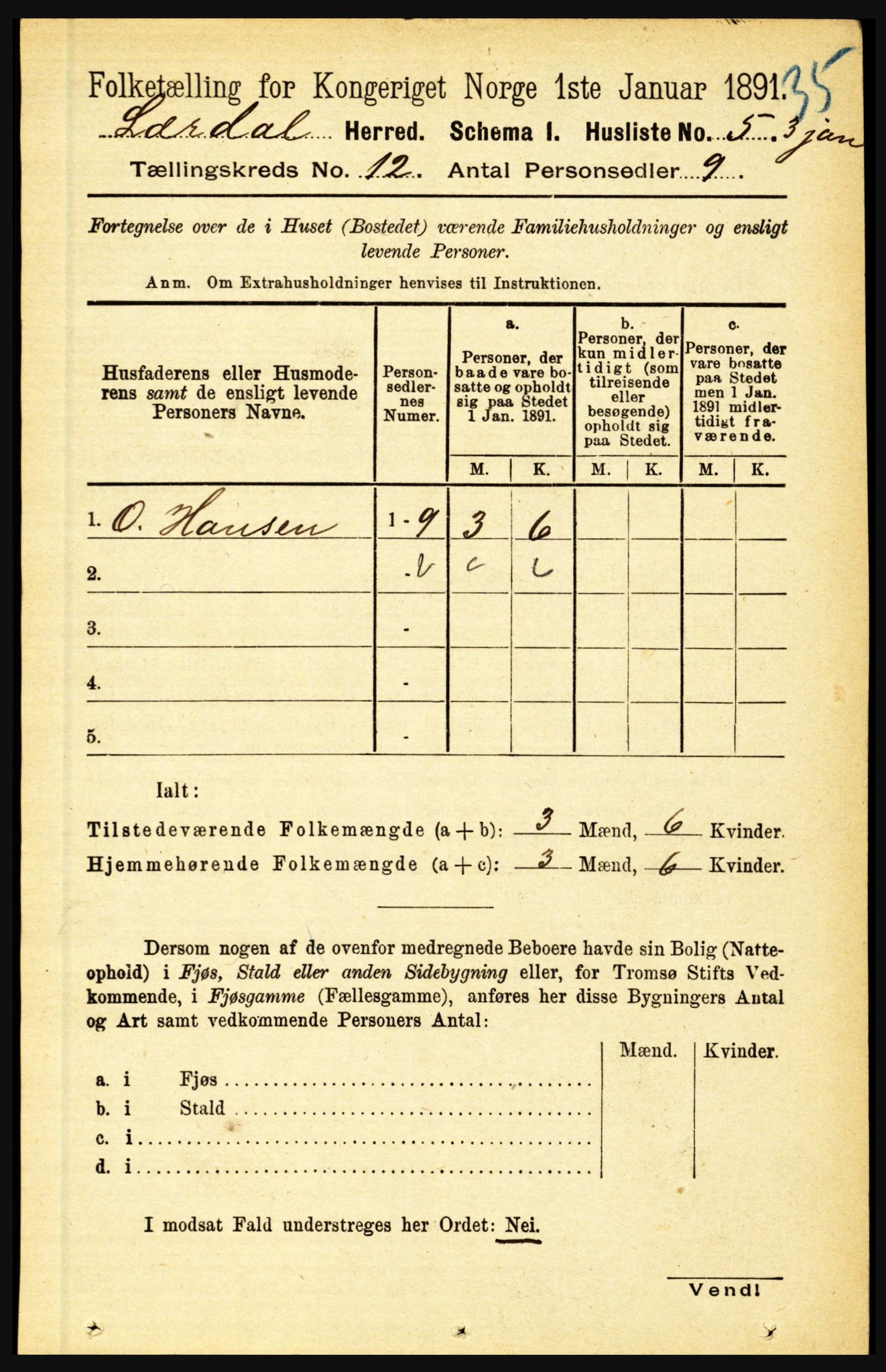 RA, 1891 census for 1422 Lærdal, 1891, p. 2523