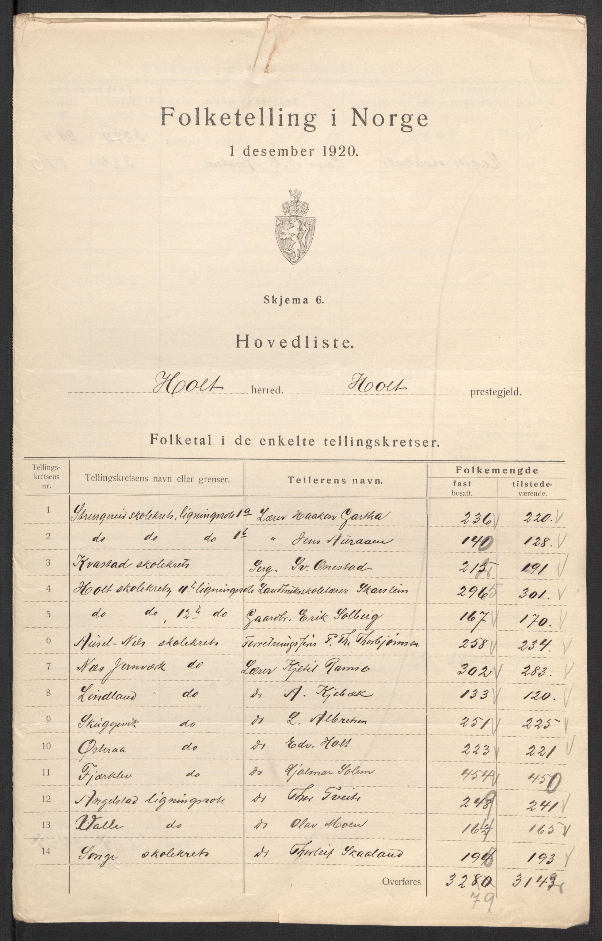 SAK, 1920 census for Holt, 1920, p. 3