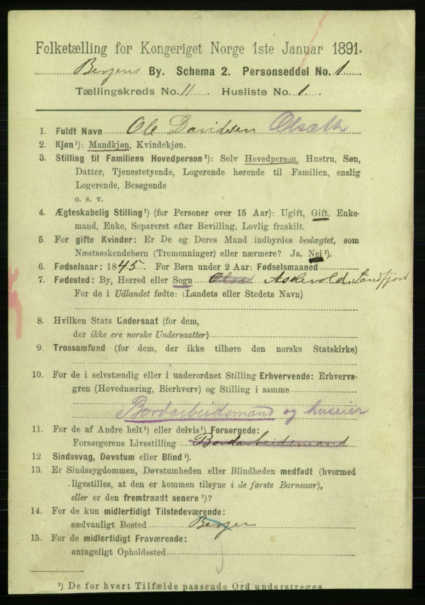 RA, 1891 Census for 1301 Bergen, 1891, p. 19816