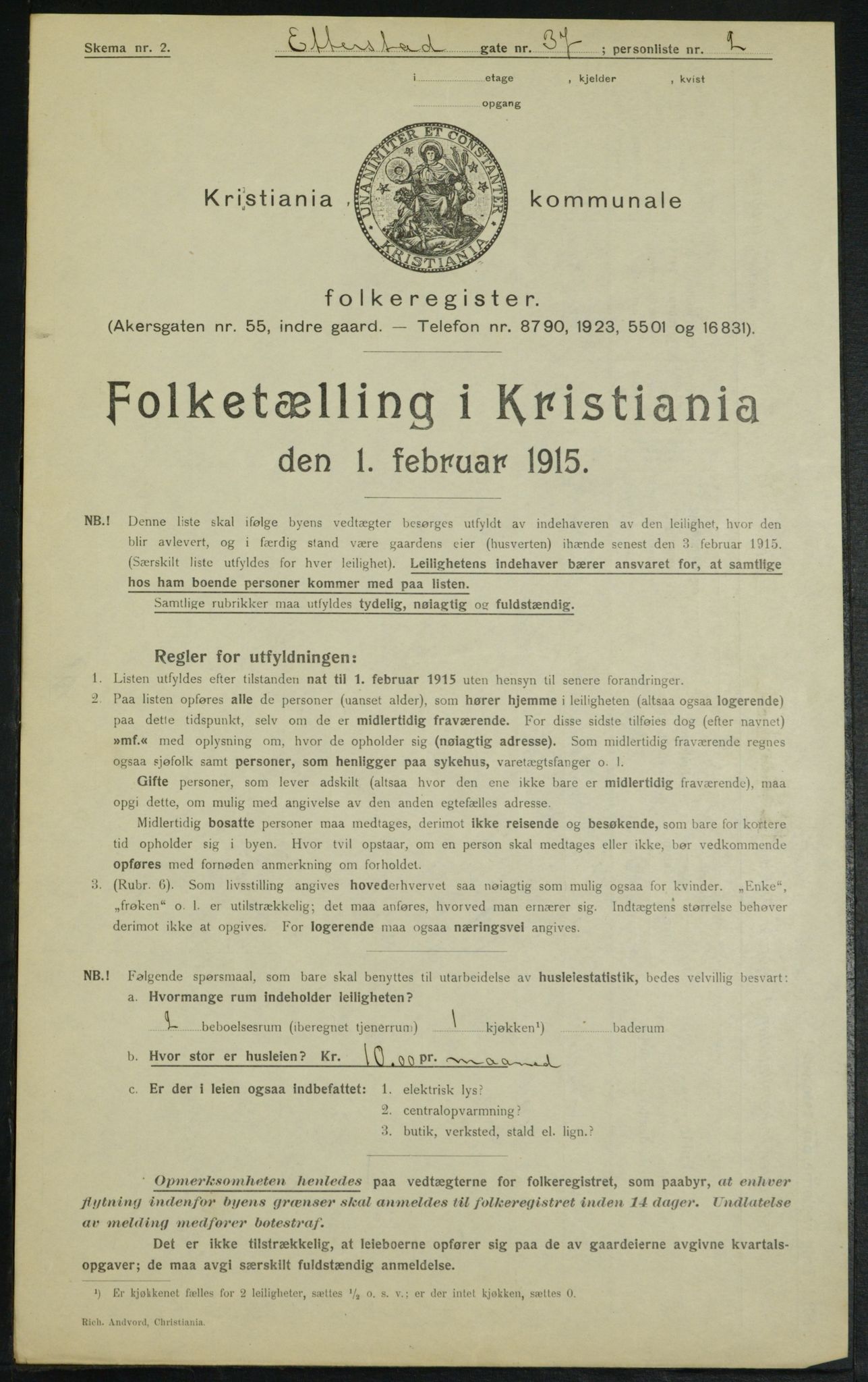 OBA, Municipal Census 1915 for Kristiania, 1915, p. 22184